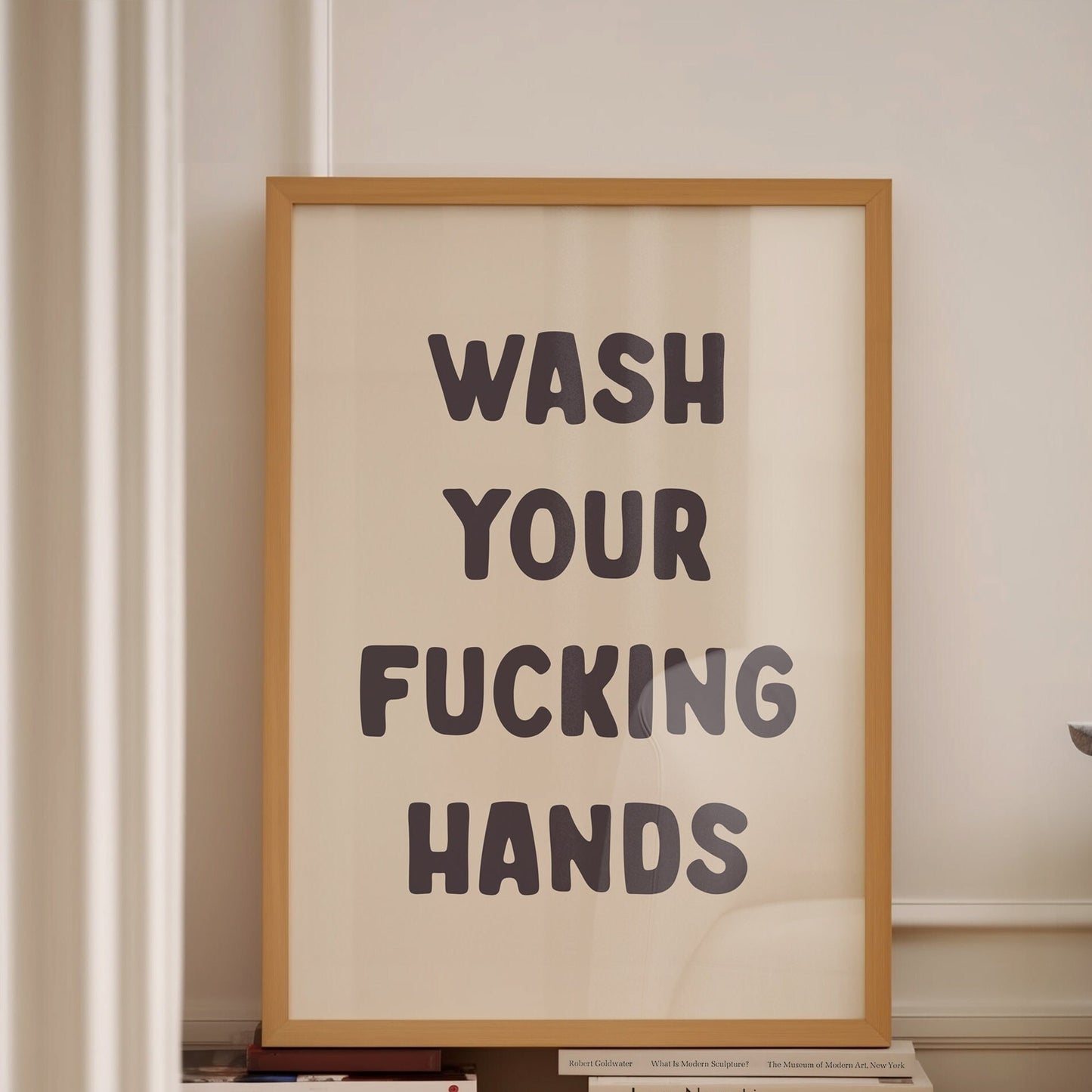 Wash Your Fucking Hands Print, Unframed Card Art Print, Funny Toilet, Bathroom Quote Wall Print, Cream and Black