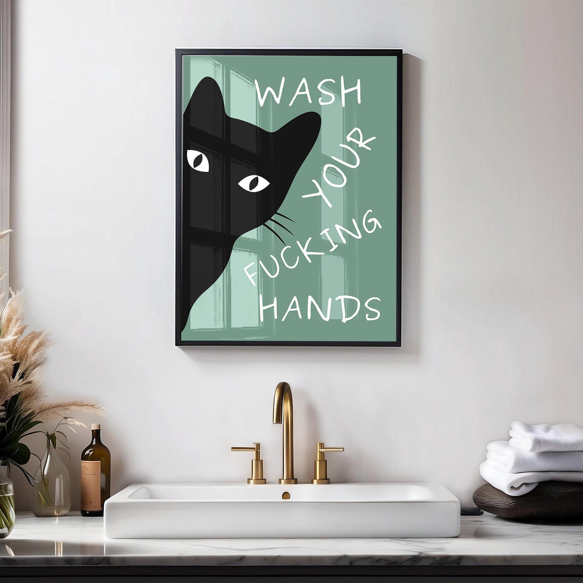 Wash Your Fucking Hands Funny Bathroom Wall Art, Funny Cat Art, Wash Your Hands Sign, Rude Bathroom Print, Toilet Humor Poster