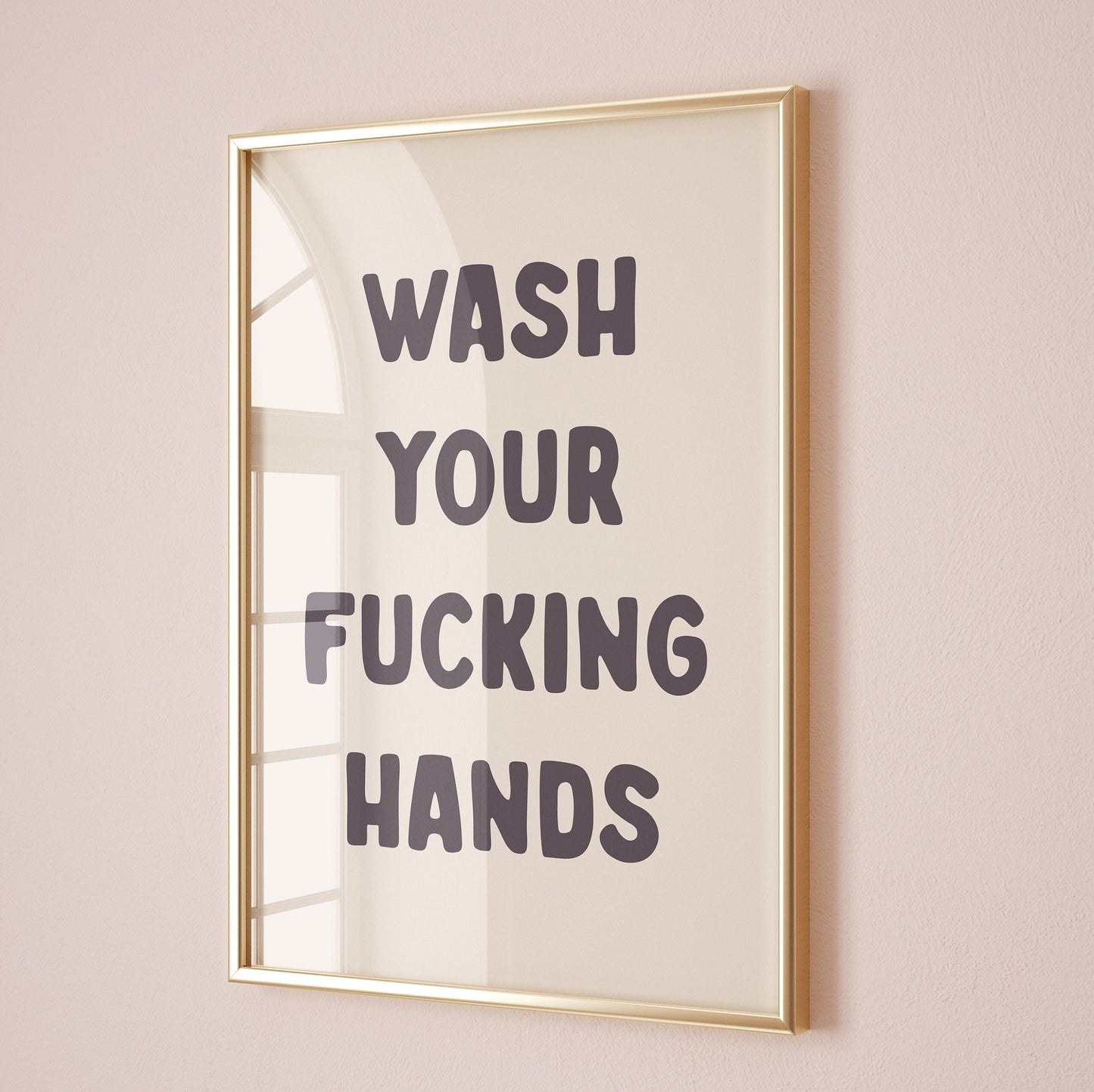 Wash Your Fucking Hands Print, Unframed Card Art Print, Funny Toilet, Bathroom Quote Wall Print, Cream and Black