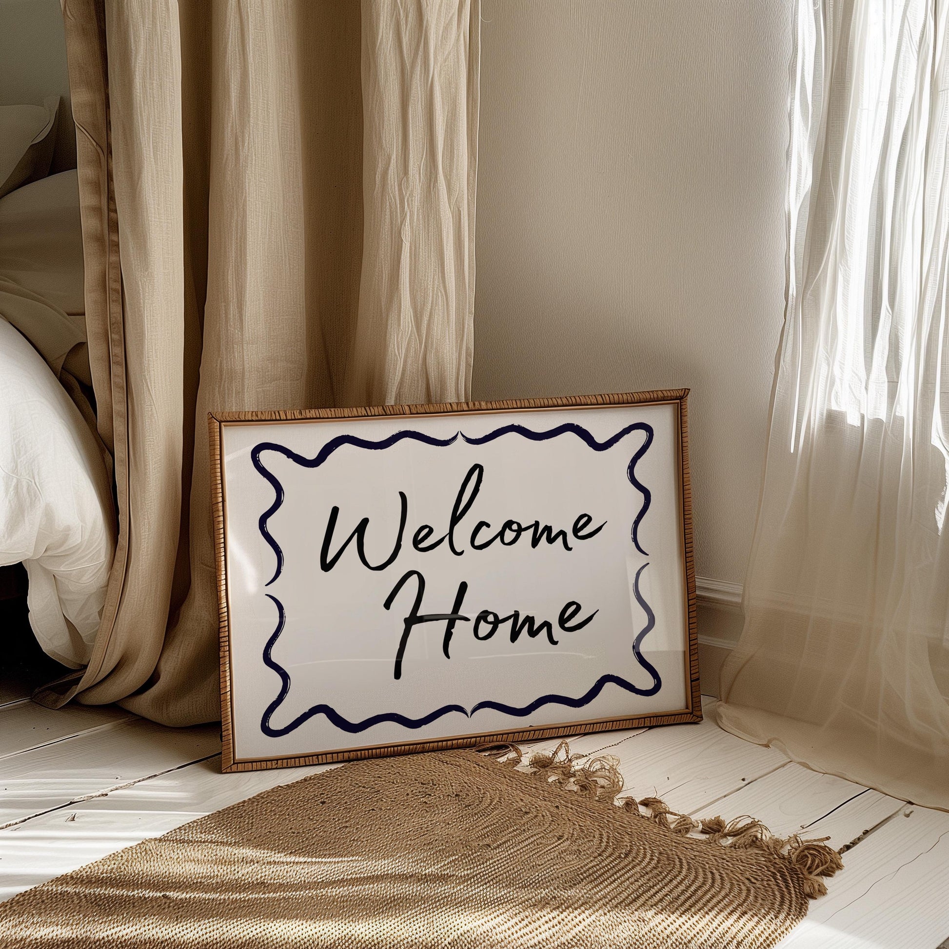 Welcome Home Wall Print, Welcome Posters Hallway Art, Vintage Hand Drawn Print, Horizontal Simple Home Wall Print, Black and white Poster