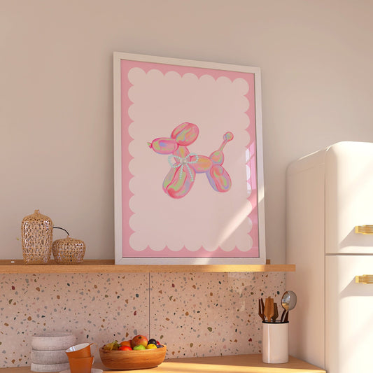 Coquette Pink Balloon Dog With Bow Wall Print, Unframed Card Art Print