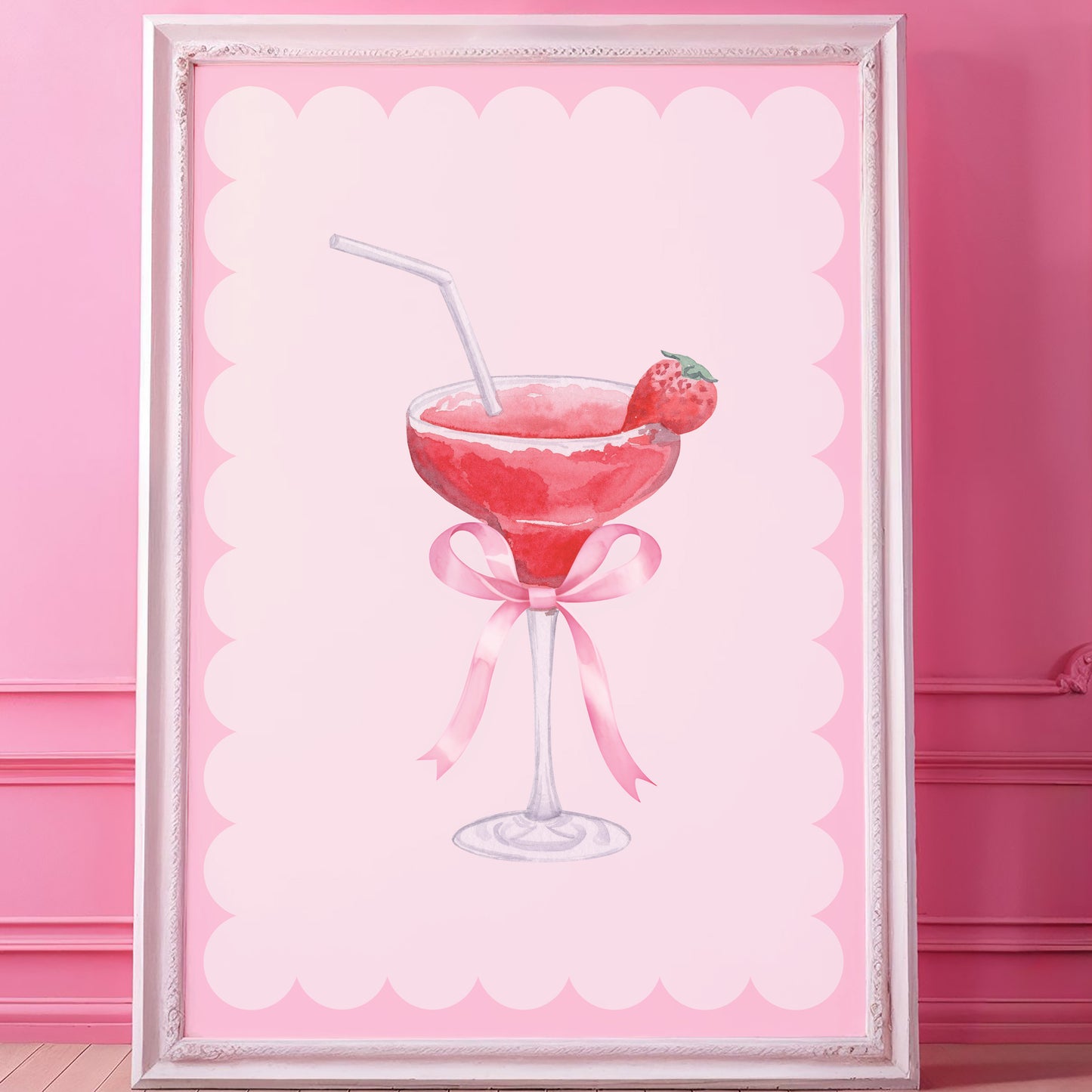 Strawberry Daiquiri Cocktail Unframed Card Art Print, Coquette Decor