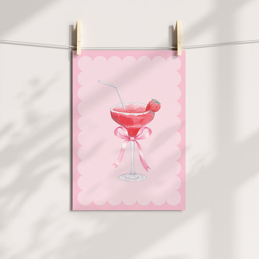 Strawberry Daiquiri Cocktail Unframed Card Art Print, Coquette Decor