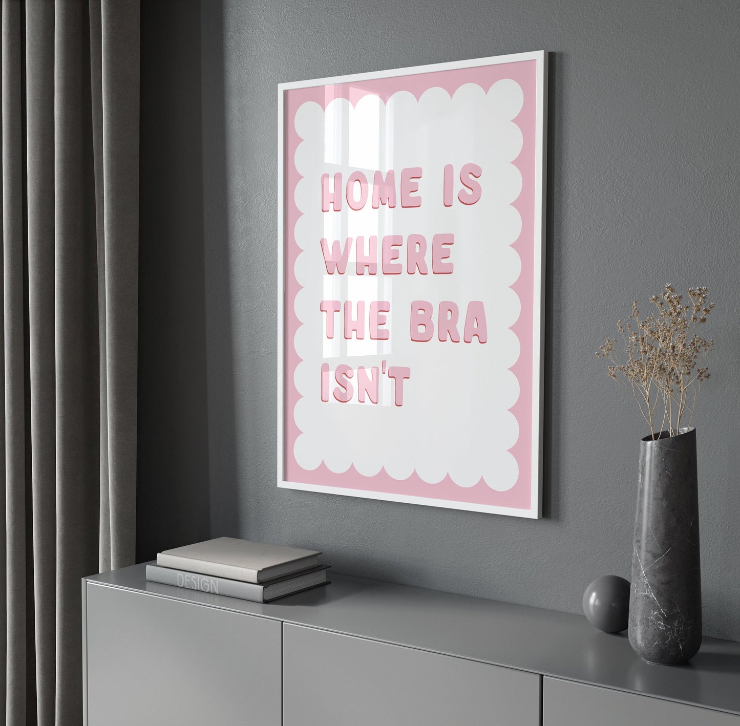 Bra Off Wall Print, Home Is Where The Bra Isn't, Unframed Card Art Print, Funny Quote Wall Decor, Funny Home Prints