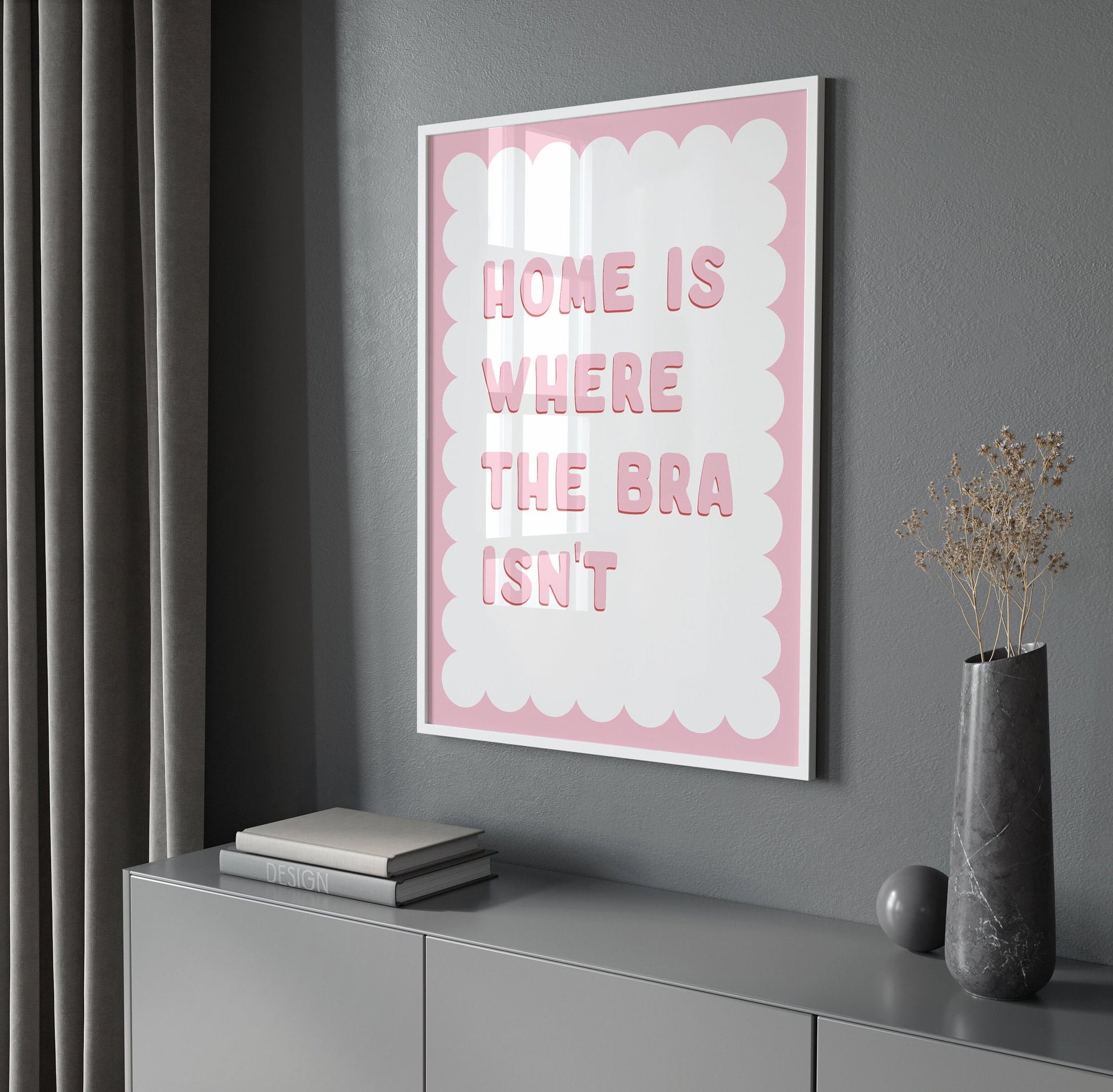 Bra Off Wall Print, Home Is Where The Bra Isn't, Unframed Card Art Print, Funny Quote Wall Decor, Funny Home Prints