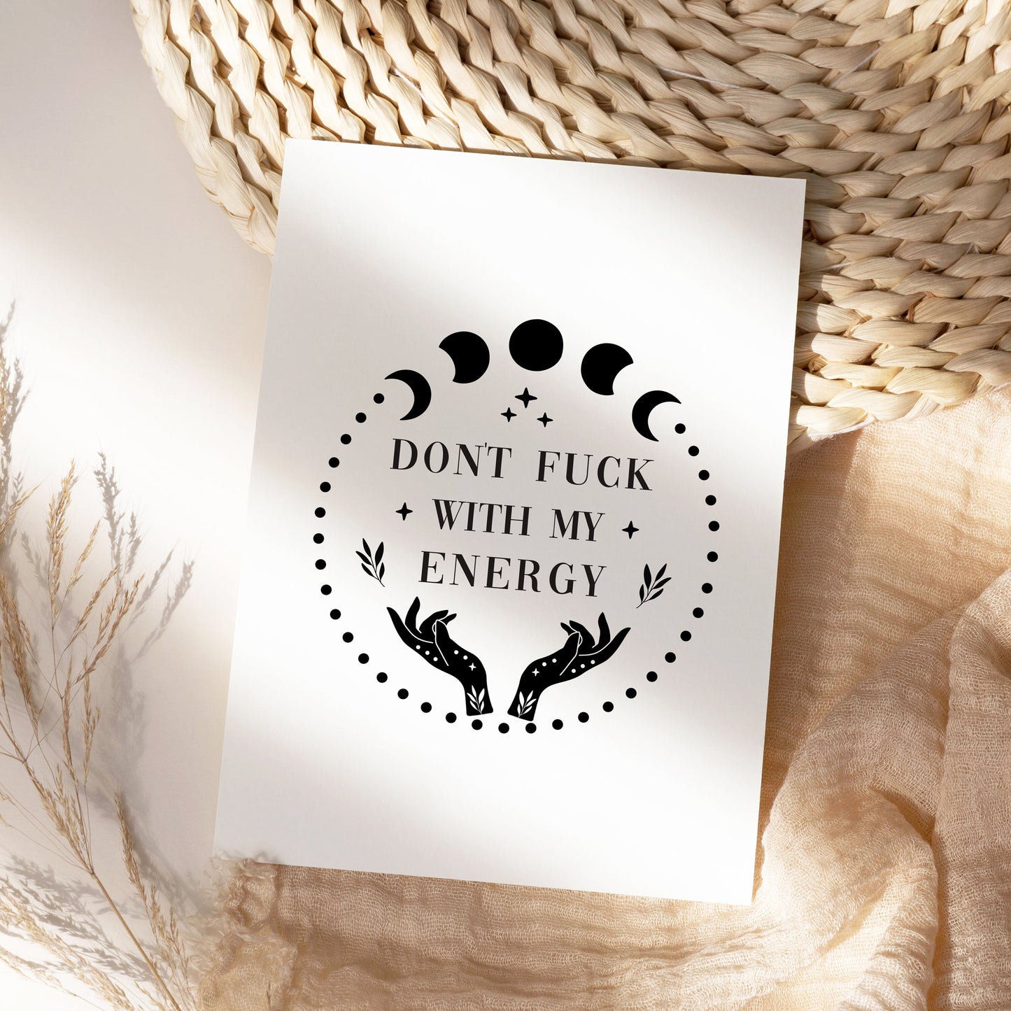 Don't Fuck With My Energy A6/A4/A3 Unframed Card Print, Moon Phases Wall Prints, Funny Home Decor, Moon Wall Decor