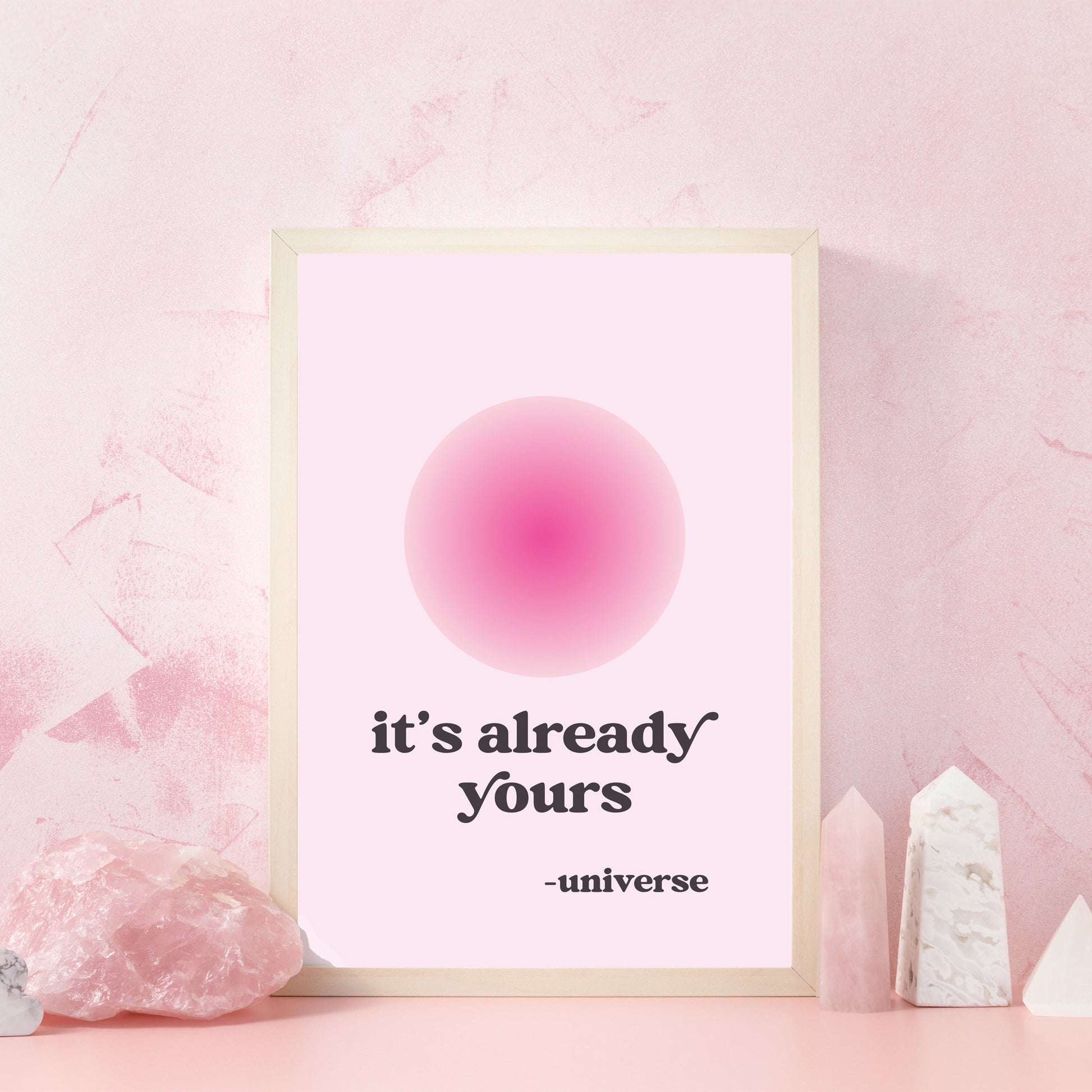 pink aura a4 art print with positive manifestation quote it&#39;s already yours universe