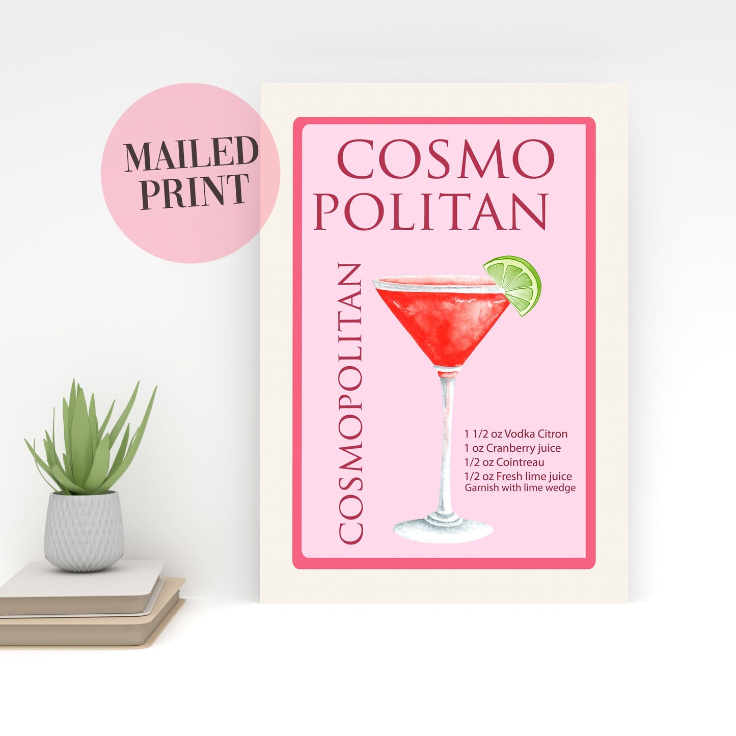 cosmopolitan cocktail recipe pink a4 a3 wall print alcohol art print