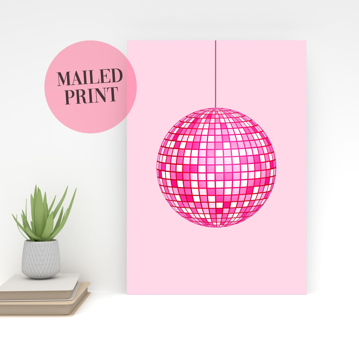 Pink Disco Ball Wall Print, Unframed Card Art Print, Trendy Retro Wall Decor, Girls Room Decor, Pink Aesthetic Home Decor