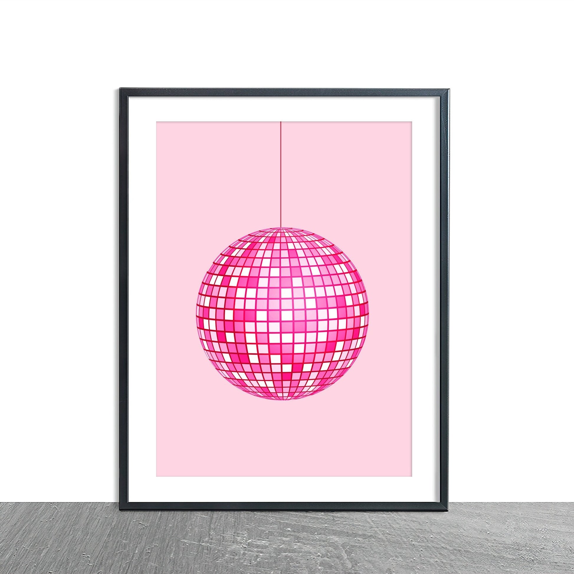 Pink Disco Ball Wall Print, Unframed Card Art Print, Trendy Retro Wall Decor, Girls Room Decor, Pink Aesthetic Home Decor