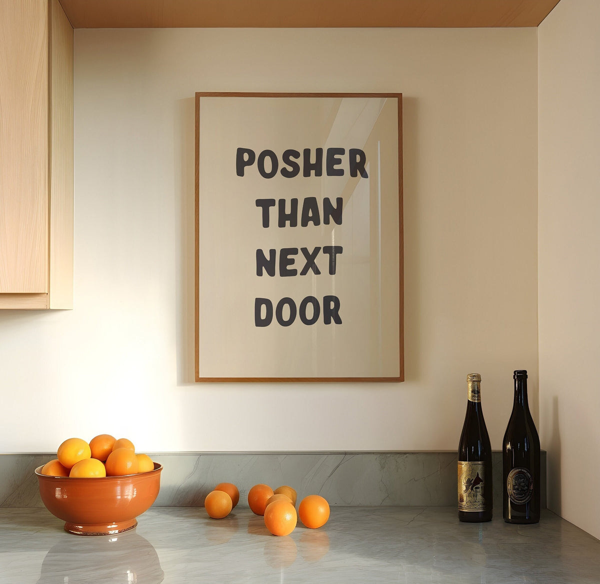 Posher Than Next Door, Wall Print, Unframed Card Art Print, Cream and Black
