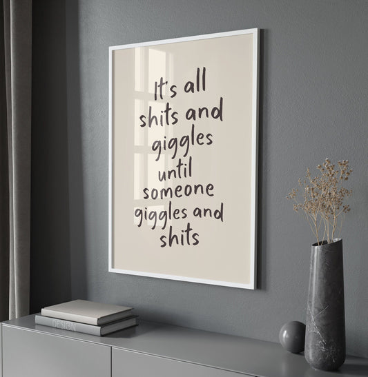 It's All Shits And Giggles Wall Print, Unframed Card Art Print, Funny Bathroom Print