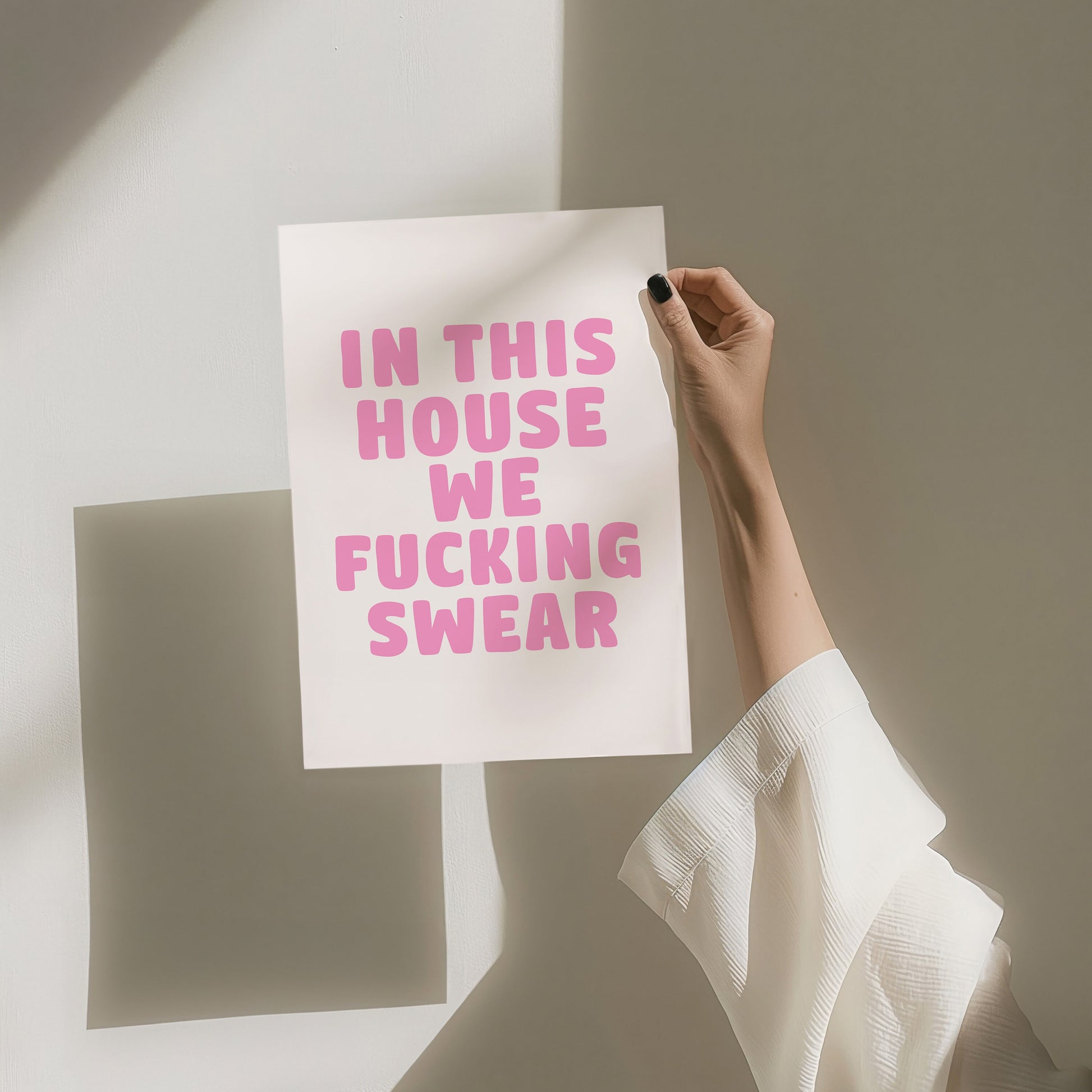 In This House We Fucking Swear Wall Print, A4/A3 Unframed Card Art Print, Pink Aesthetic Wall Decor