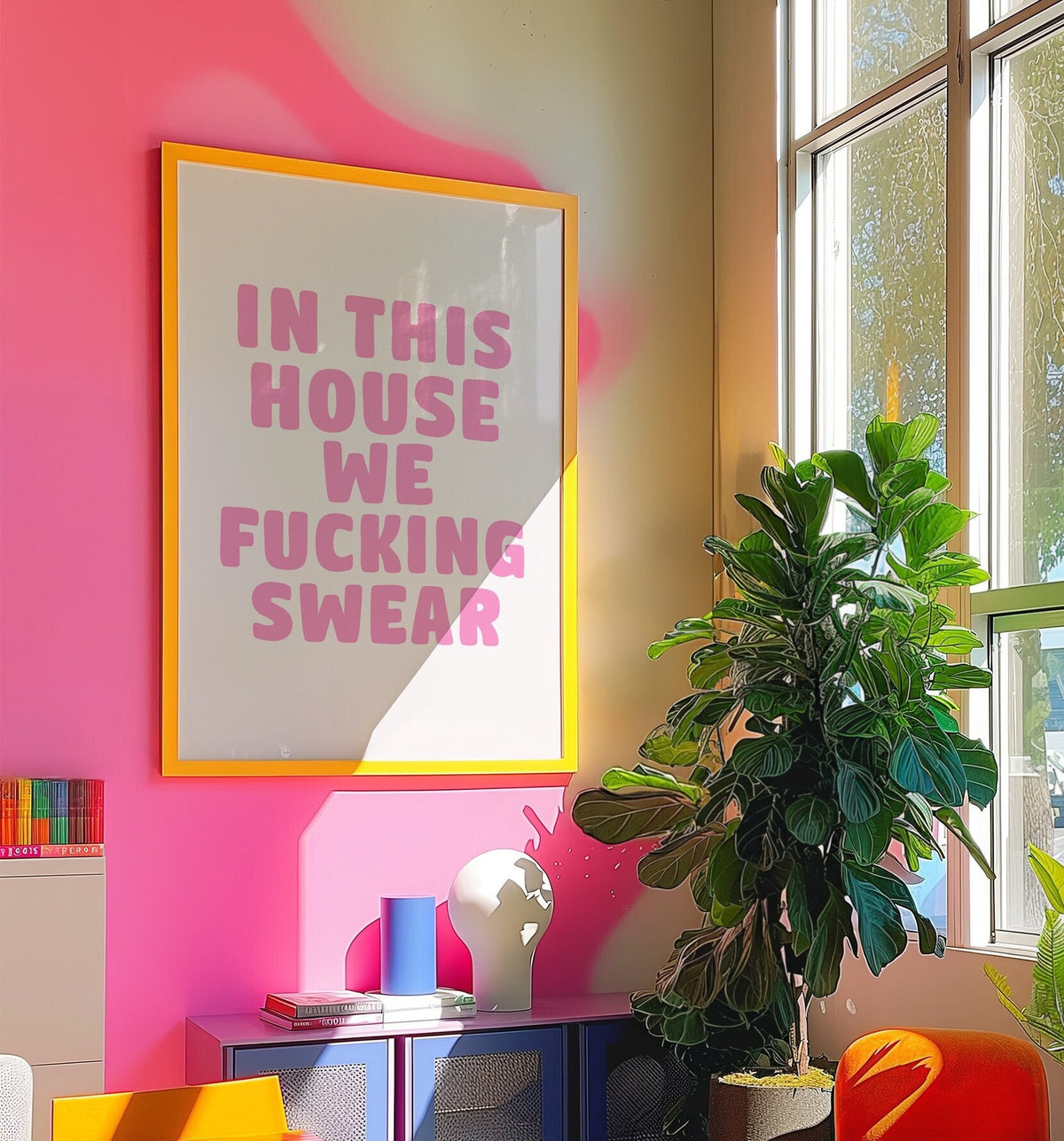 In This House We Fucking Swear Wall Print, Unframed Card Art Print, Pink Aesthetic Wall Decor