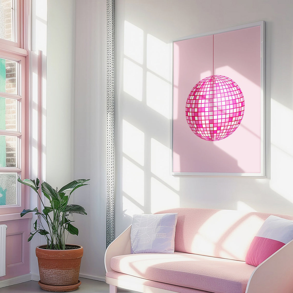 Pink Disco Ball Wall Print, Unframed Card Art Print, Trendy Retro Wall Decor, Girls Room Decor, Pink Aesthetic Home Decor