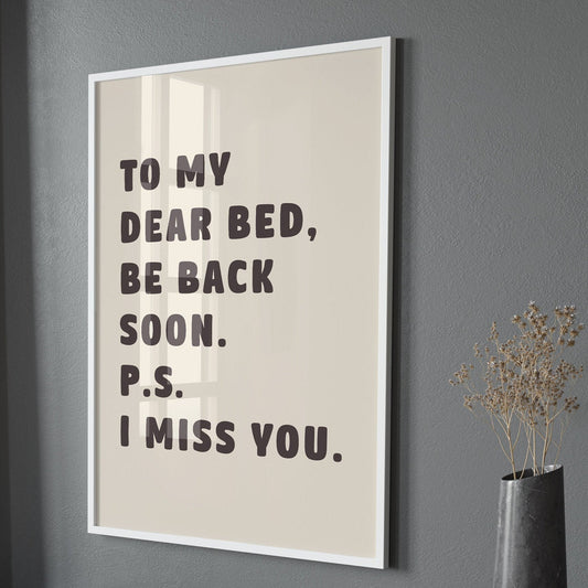 Funny Bed Wall Print, Unframed Card Art Print, Bedroom Wall Decor
