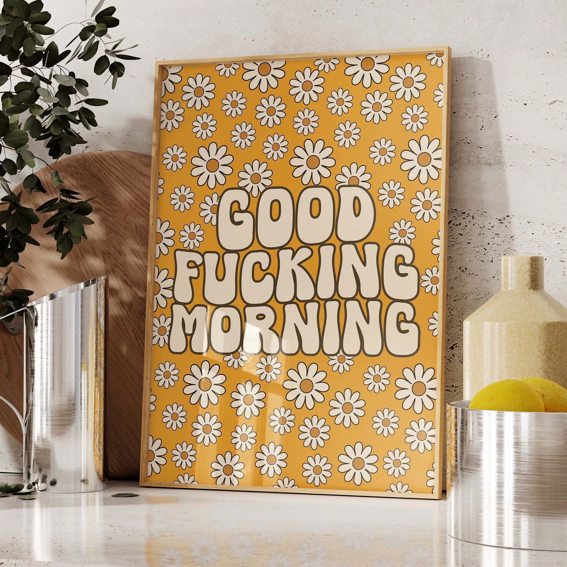 Good Fucking Morning Wall Print, Unframed Card Art Print, Sweary Floral Wall Decor