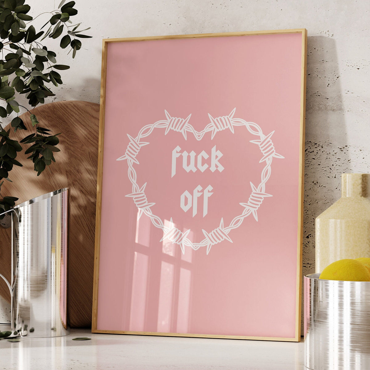 Fuck Off, Barbed Wire Heart Wall Print, Unframed Card Heart Print