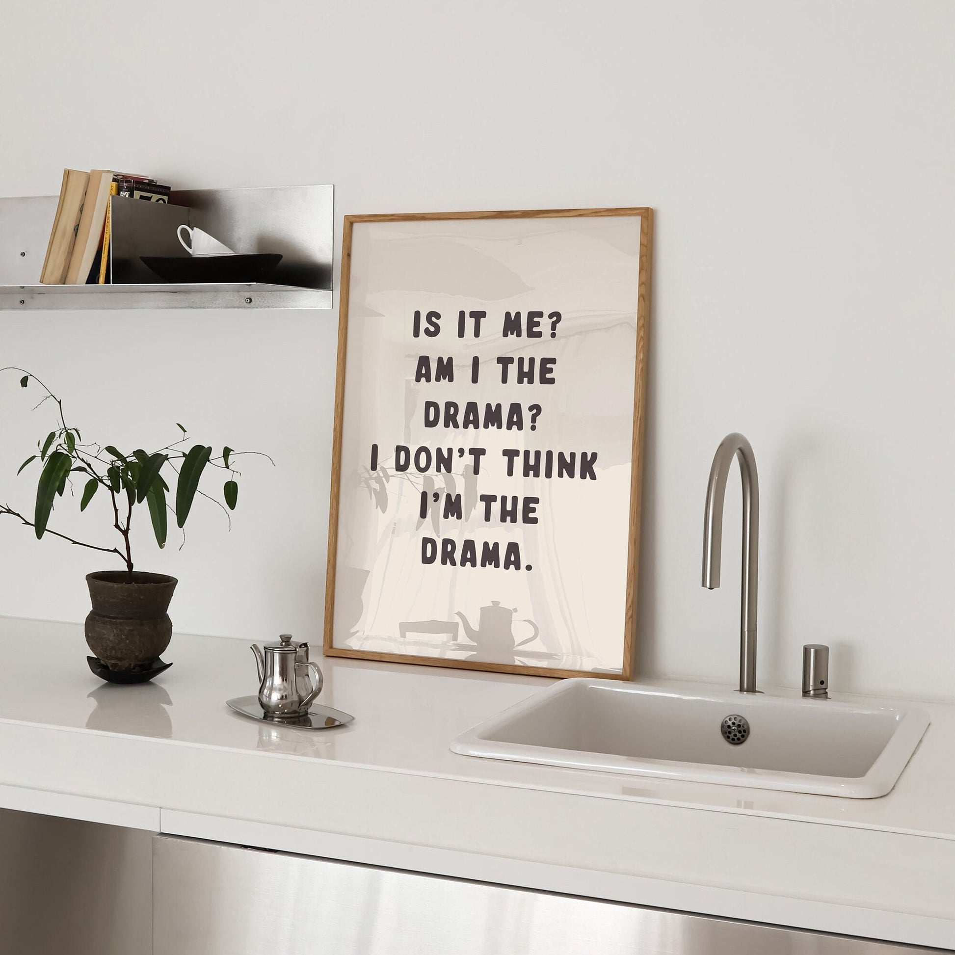 Am I The Drama, Wall Print, Unframed Card Art Print, Cream and Black