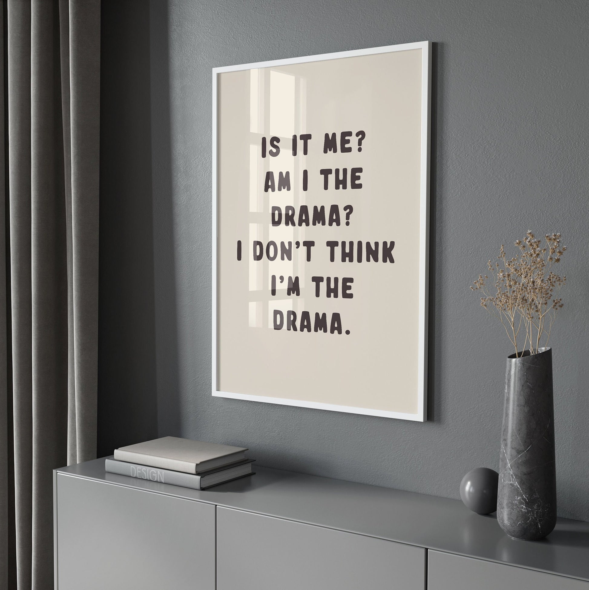 Am I The Drama, Wall Print, Unframed Card Art Print, Cream and Black