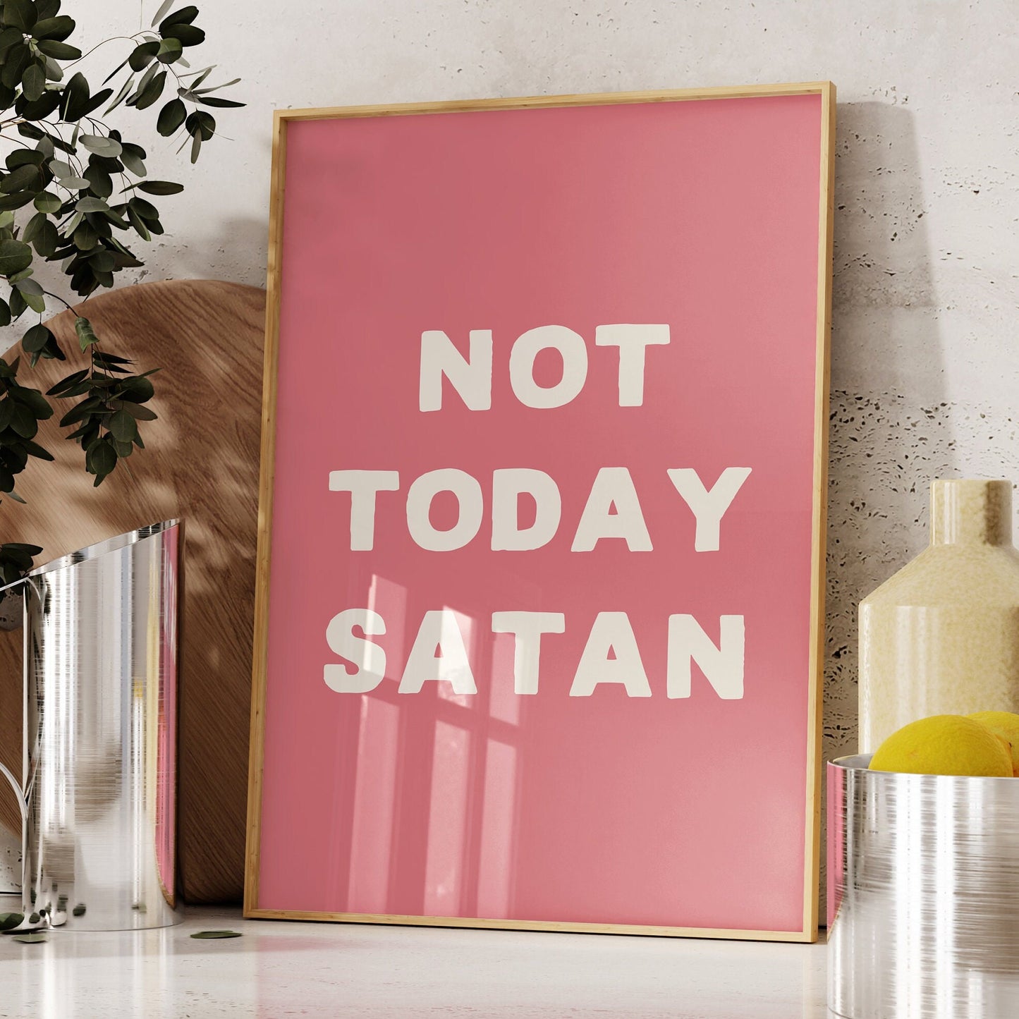 Not Today Satan Wall Print, Unframed Card Art Print, Funny Wall Decor