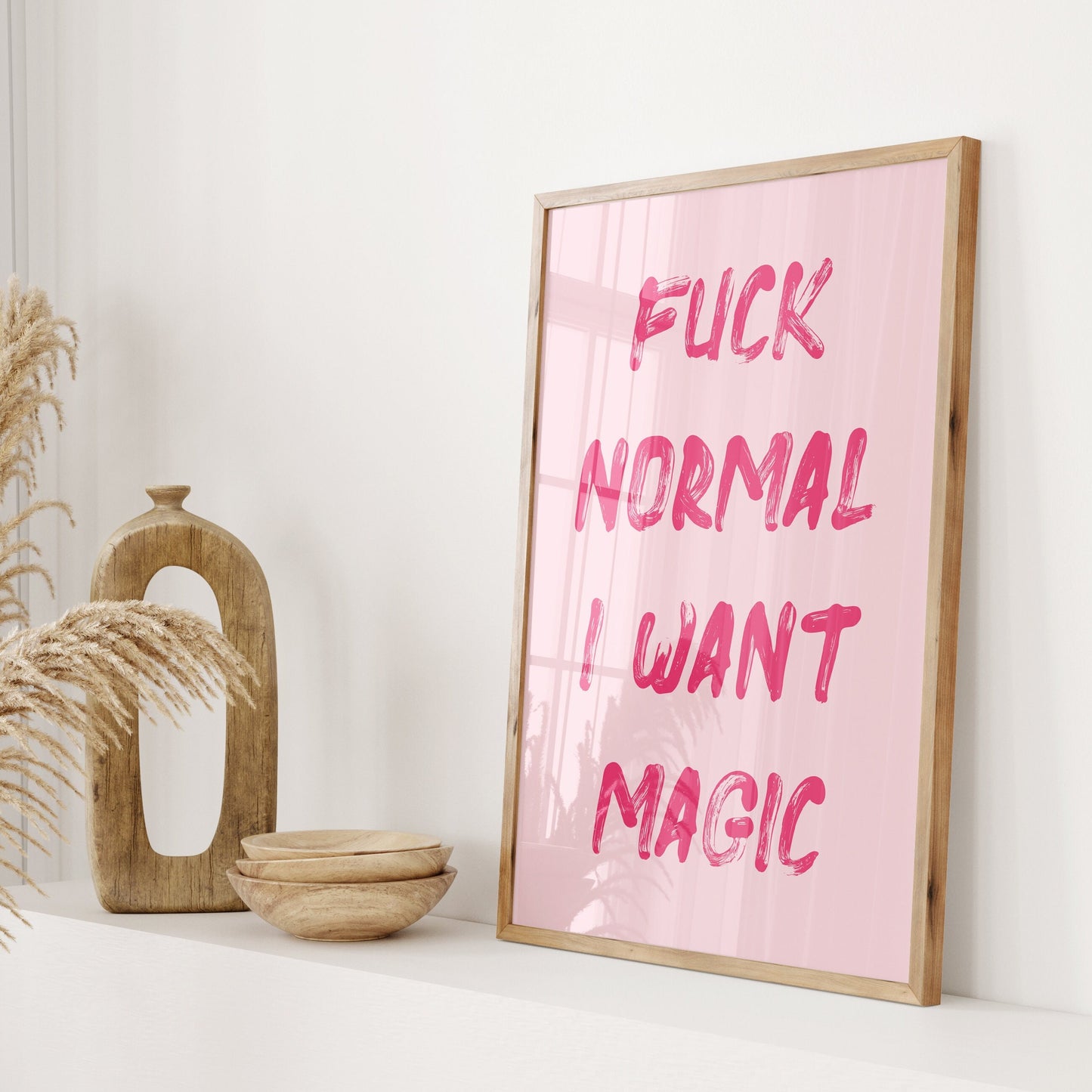 Fuck Normal I Want Magic, Unframed Card Print, Funny Wall Art, Pink Room Decor