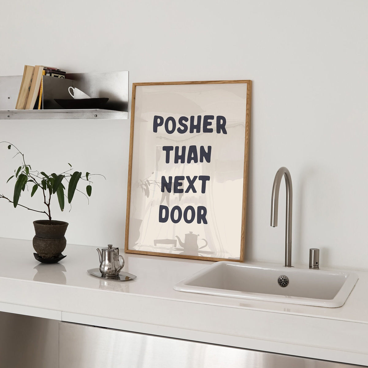 Posher Than Next Door, Wall Print, Unframed Card Art Print, Cream and Black