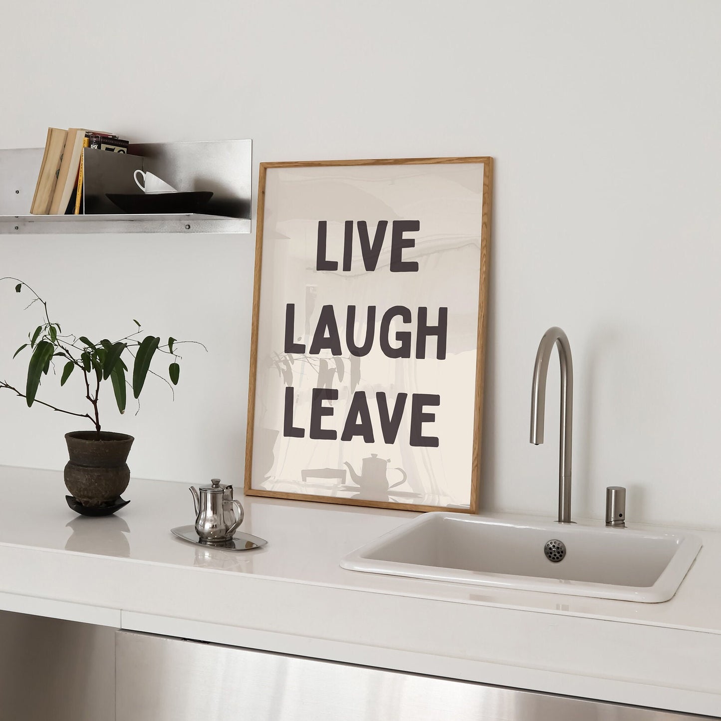 Live, Laugh, Leave, Unframed Card Art Print, Funny Hallway Wall Decor, Cream and Black Print