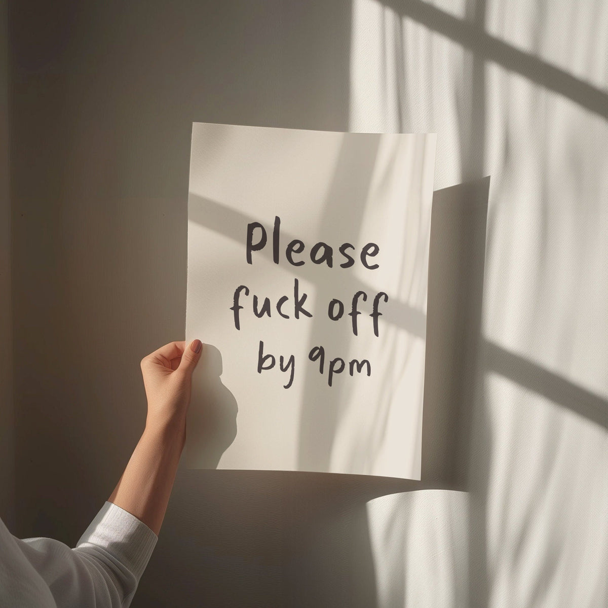 Funny Hallway Art Print: Please Fuck Off By 9pm (Unframed)