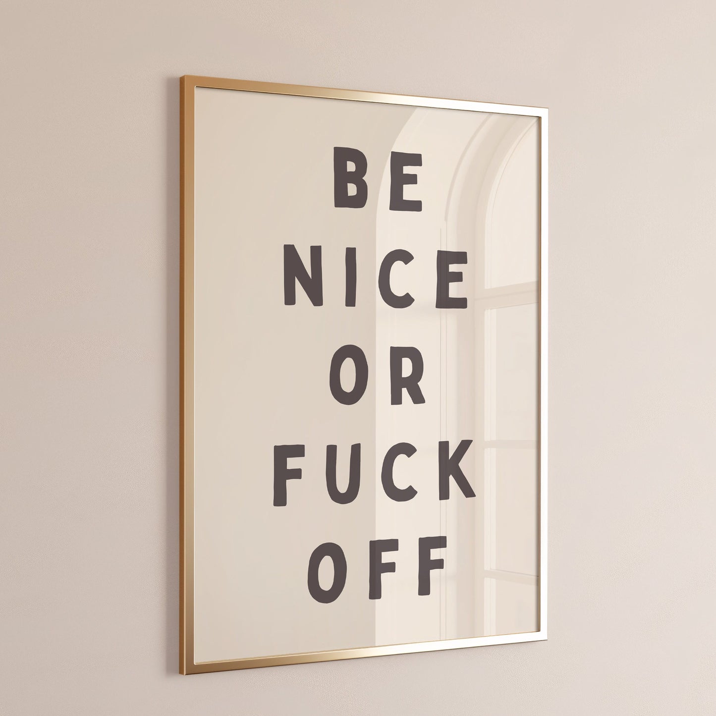 Be Nice or Fuck Off, Unframed Card Art Print, Funny Hallway Wall Decor, Cream and Black Print