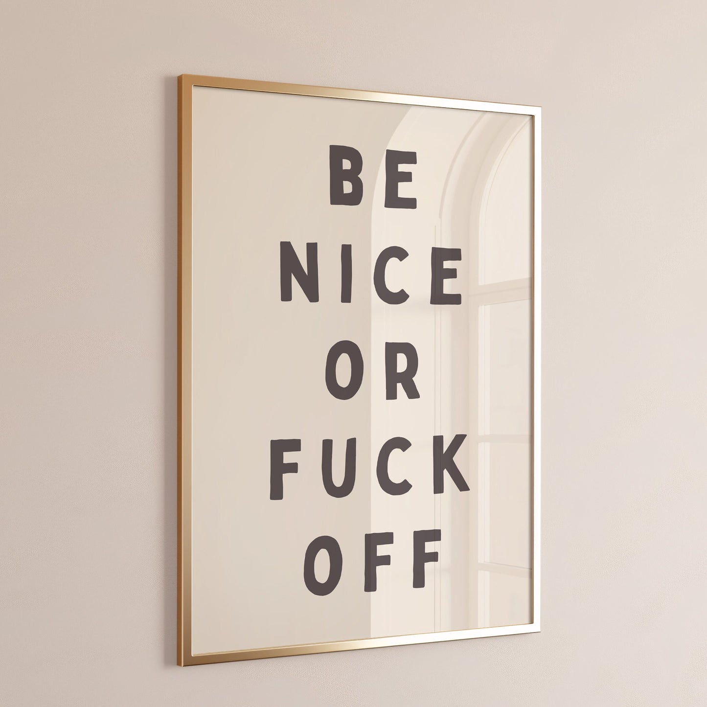 Be Nice or Fuck Off, Unframed Card Art Print, Cream and Black Print