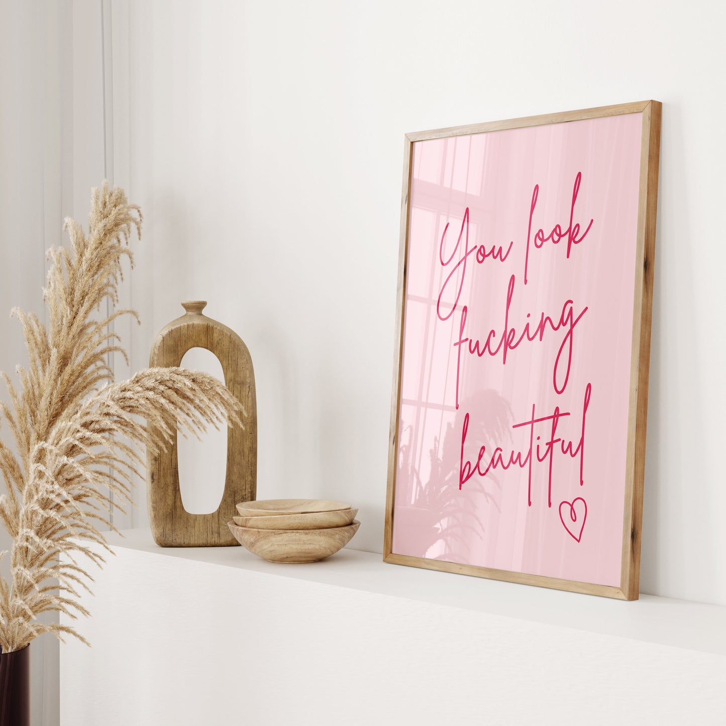 You Look Fucking Beautiful, Unframed Card Art Print, Sweary Wall Art, Gift For Her, Pink Wall Decor