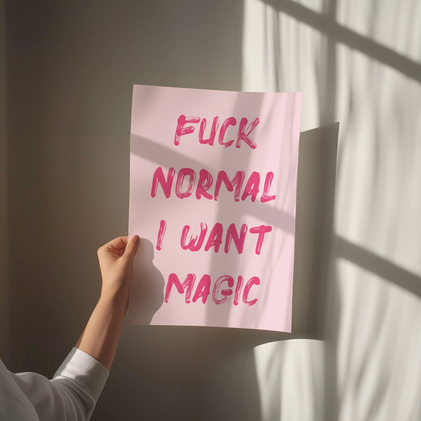 Fuck Normal I Want Magic, Unframed Card Print, Funny Wall Art, Pink Room Decor