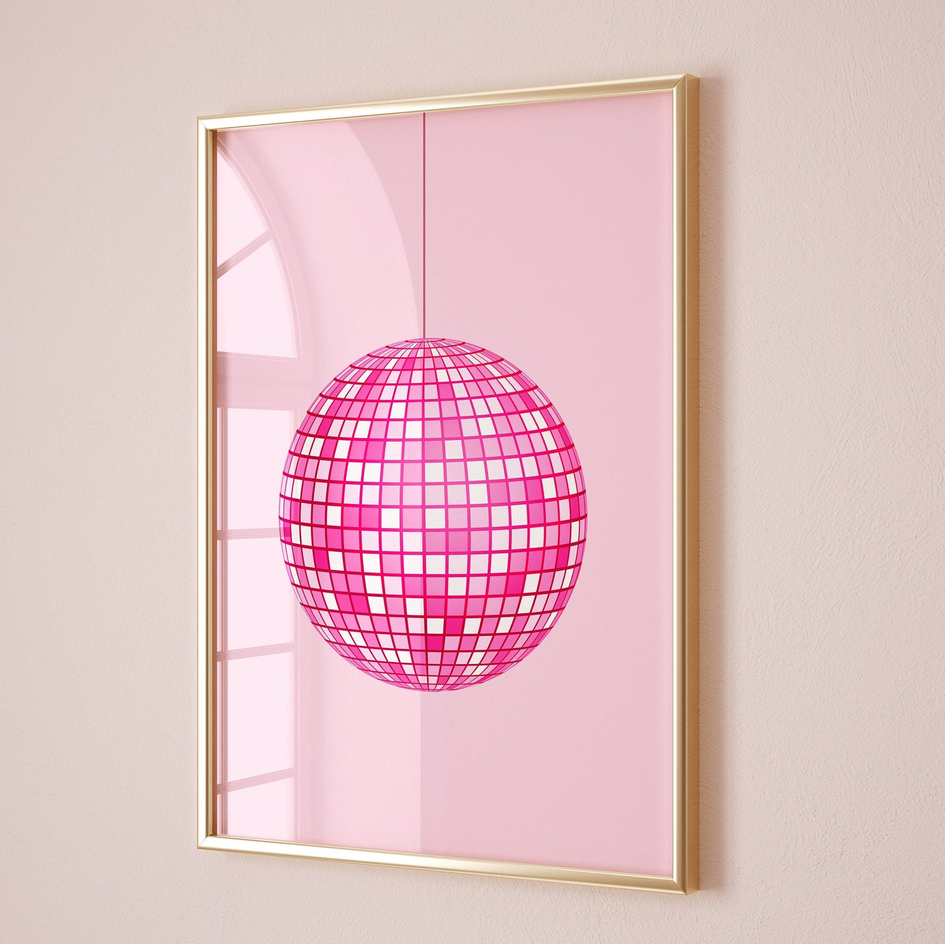 Pink Disco Ball Wall Print, Unframed Card Art Print, Trendy Retro Wall Decor, Girls Room Decor, Pink Aesthetic Home Decor