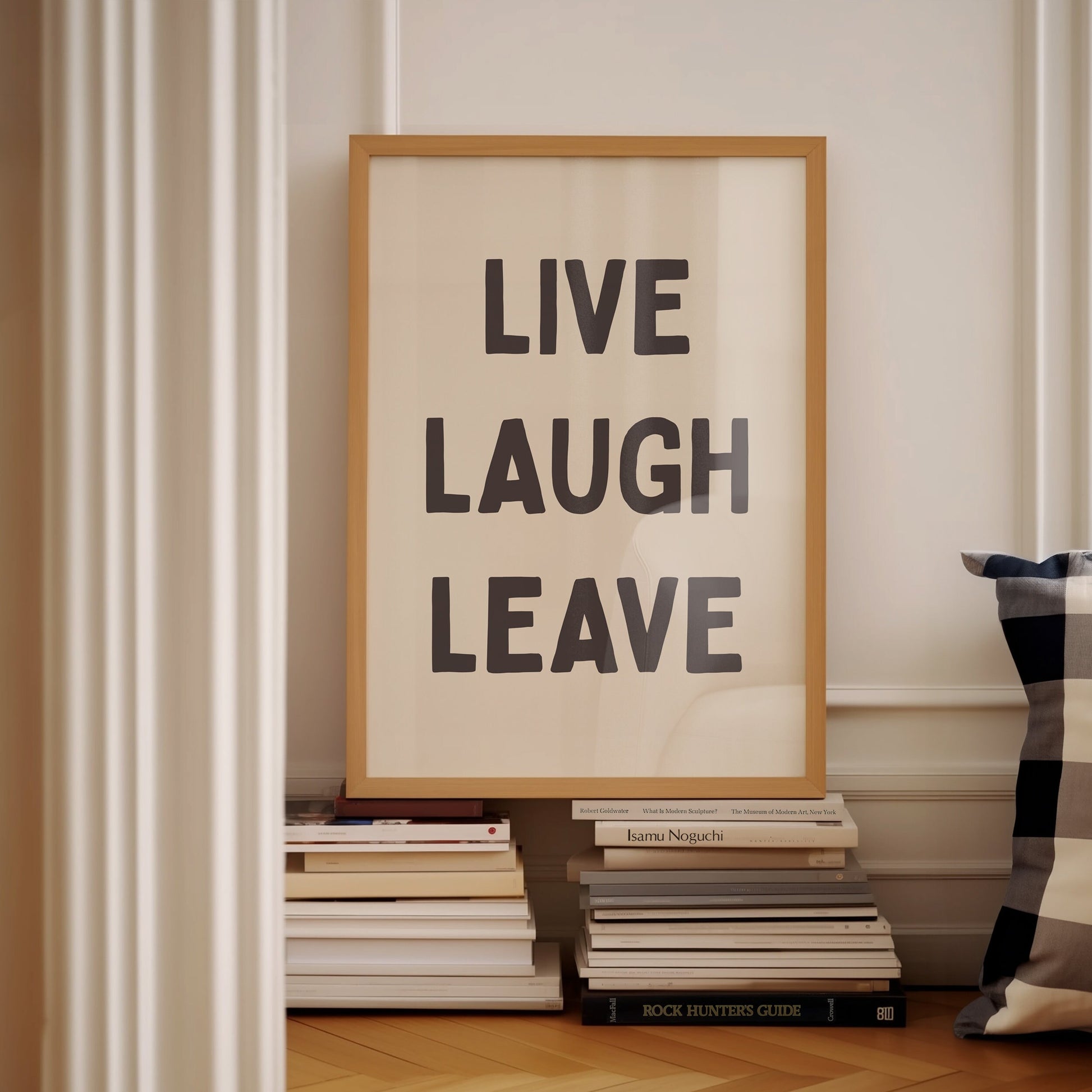 Live, Laugh, Leave, Unframed Card Art Print, Funny Hallway Wall Decor, Cream and Black Print