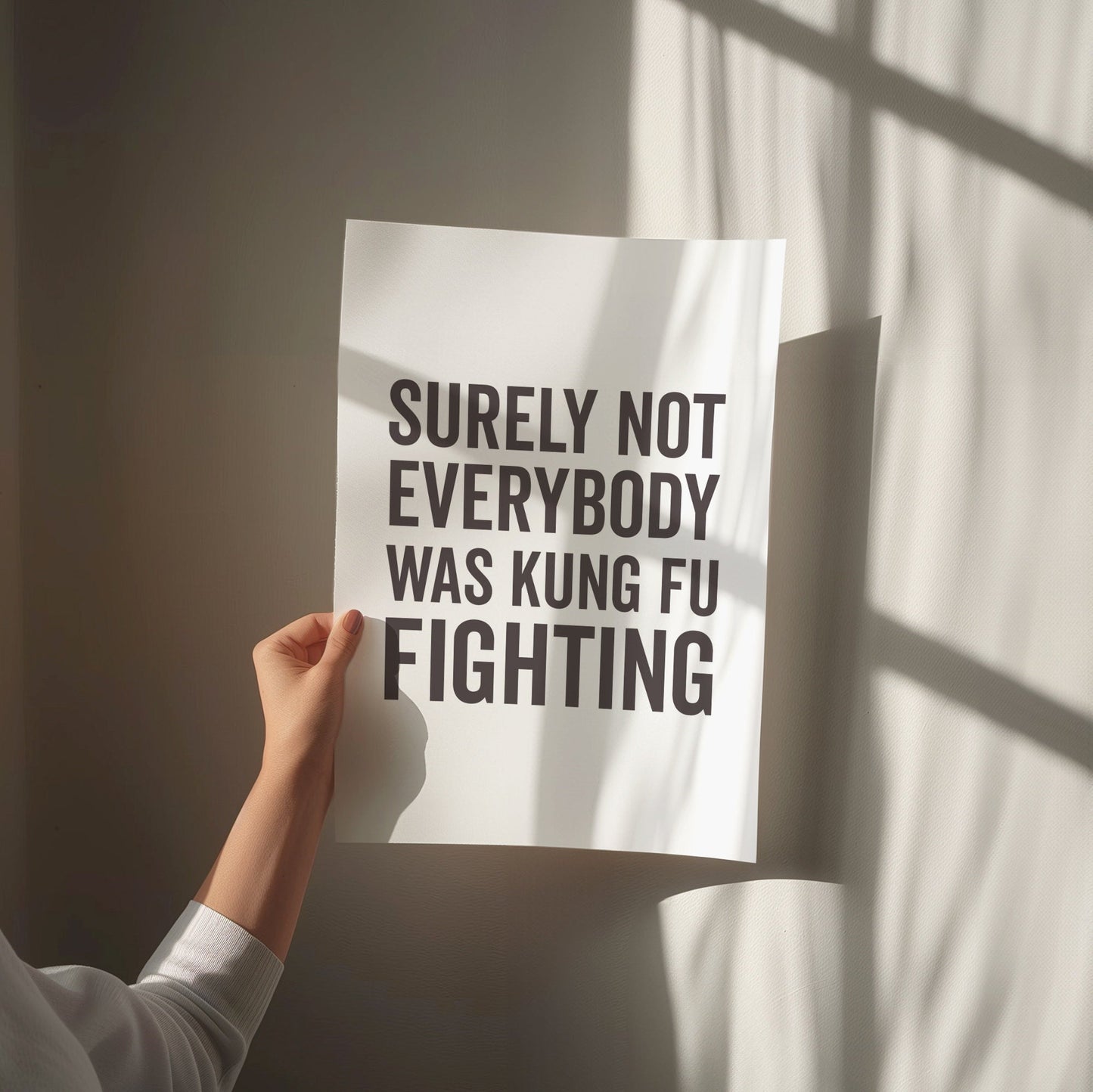Surely Not Everybody was Kung Fu Fighting Art Print, White and Black