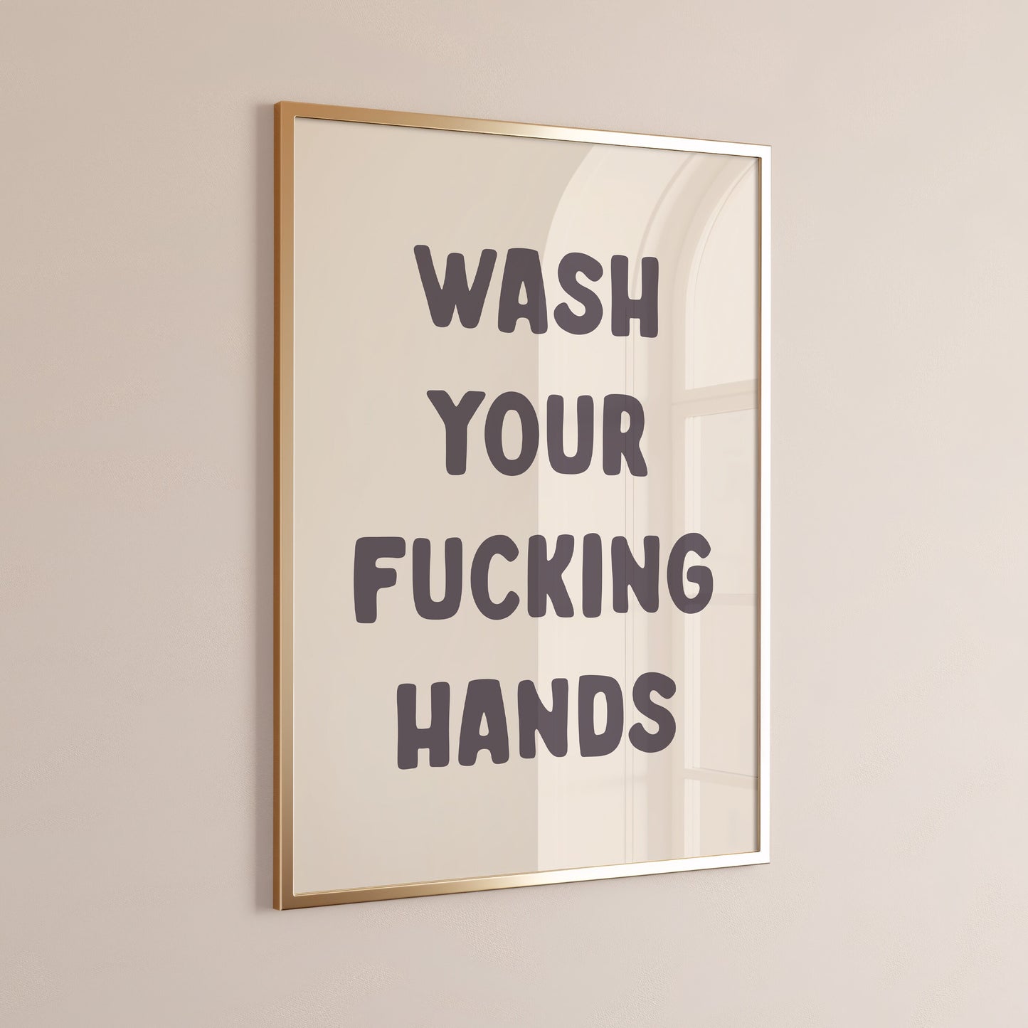 Wash Your Fucking Hands Print, Unframed Card Art Print, Funny Toilet, Bathroom Quote Wall Print, Cream and Black