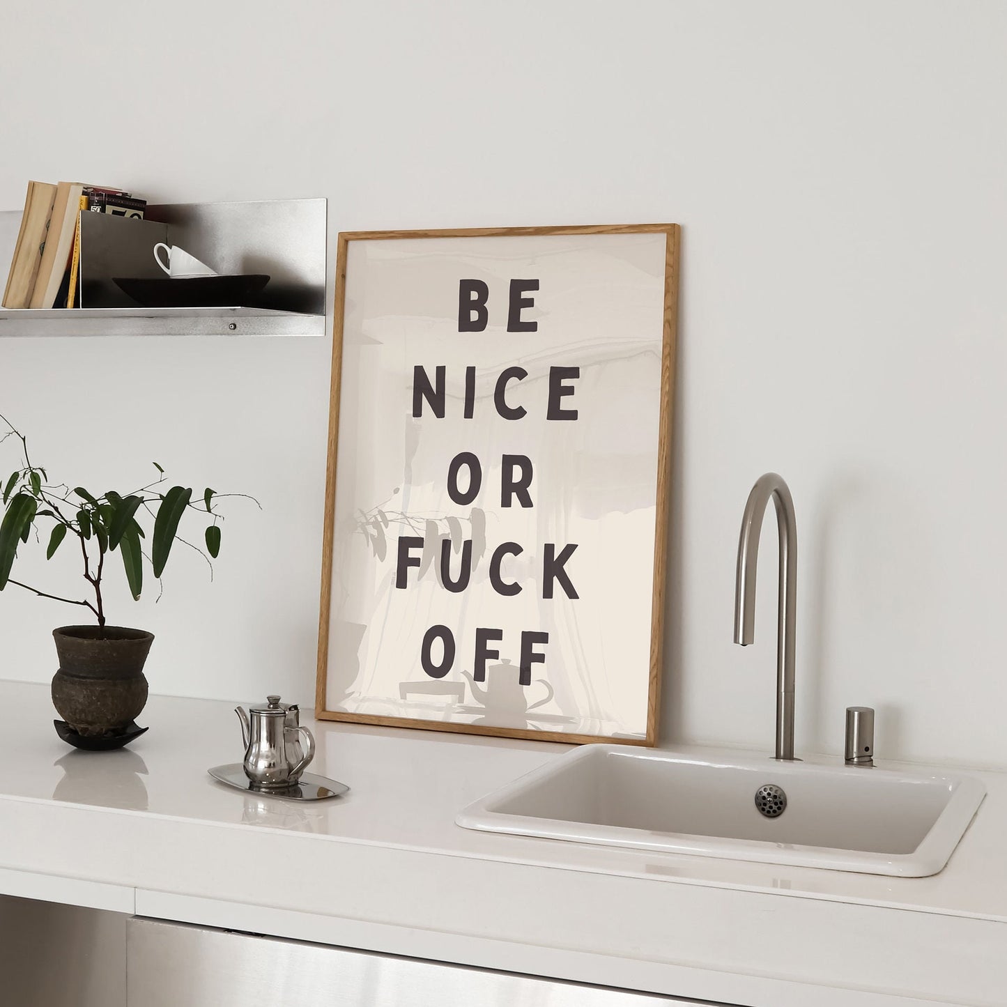 Be Nice or Fuck Off, Unframed Card Art Print, Funny Hallway Wall Decor, Cream and Black Print