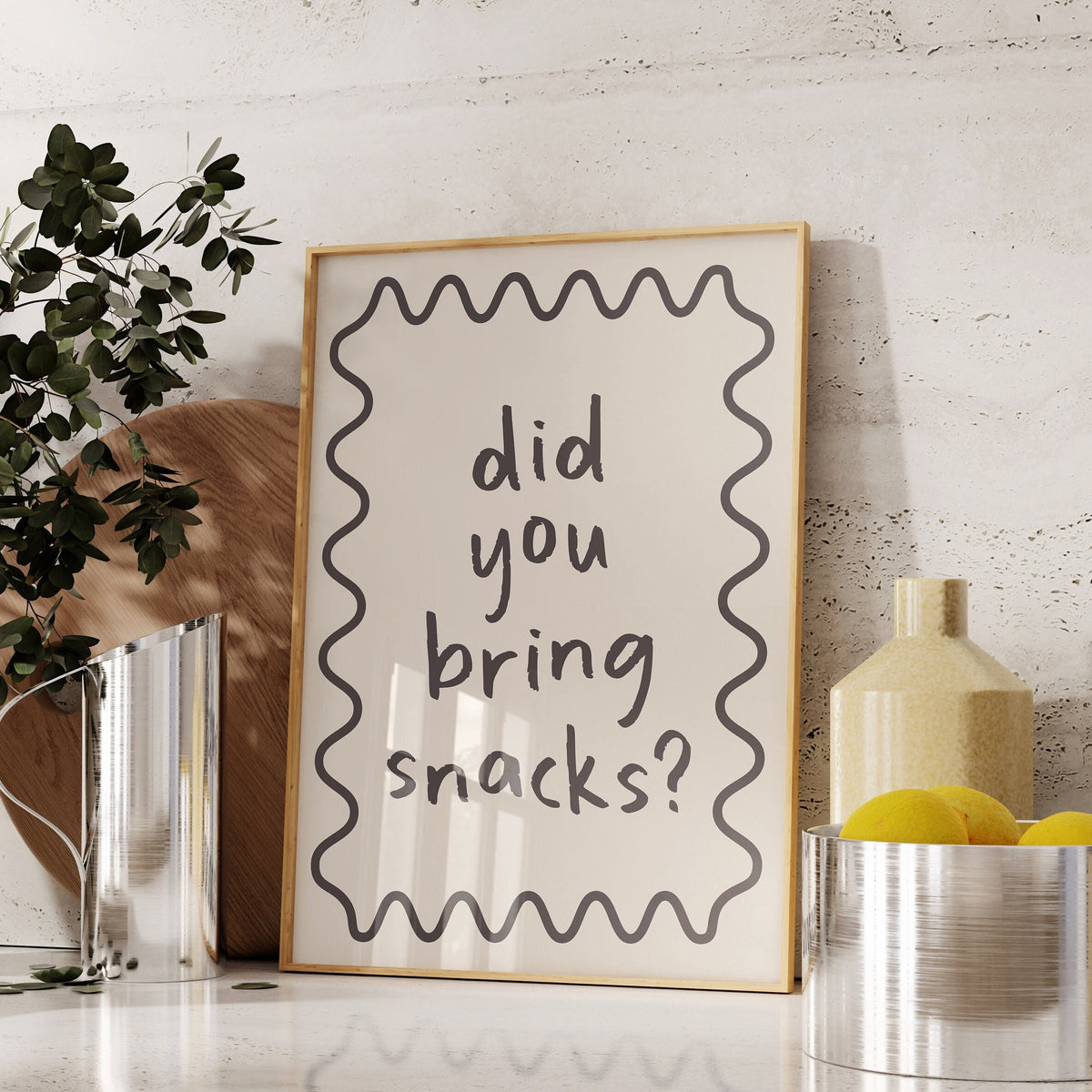 Funny Kitchen Art Print: Did You Bring Snacks, Cream & Black