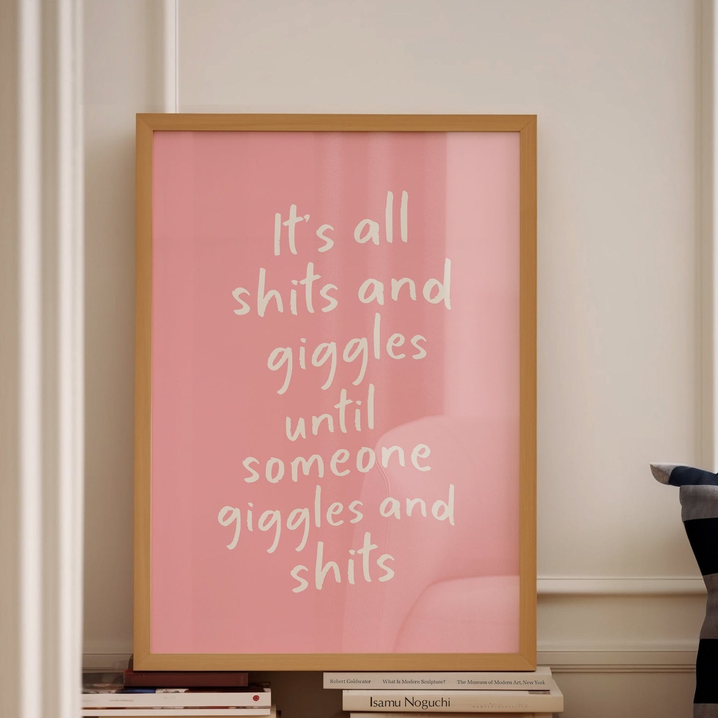 It's All Shits And Giggles Wall Print, Unframed Card Art Print, Funny Bathroom Print, Pink and White