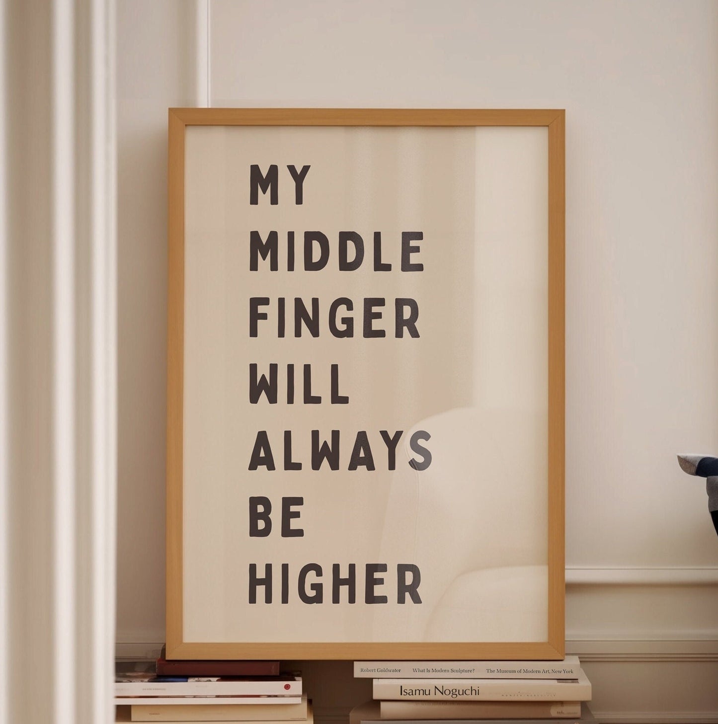 Middle Finger Print, Unframed Card Print, Funny Sweary Wall Decor, Cream and Black