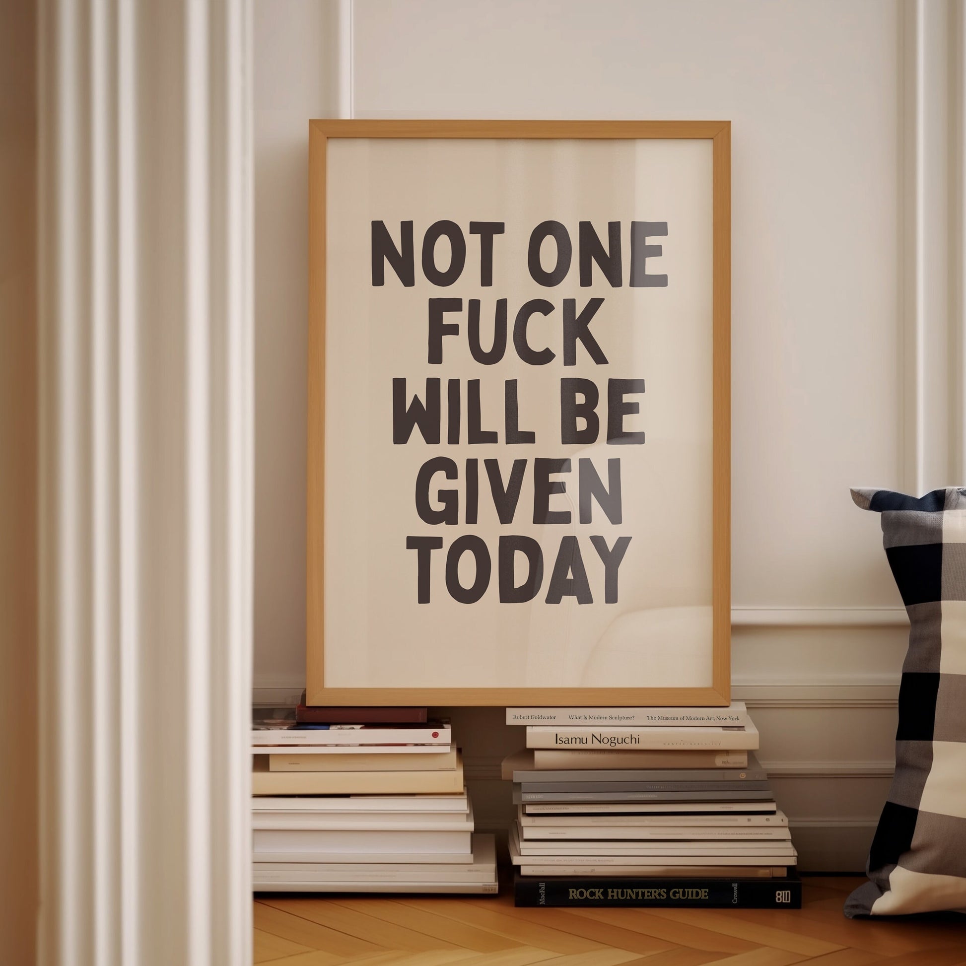 Not One Fuck Will Be Given Today, Unframed Card Art Print, Funny Hallway Wall Decor, Cream and Black Print