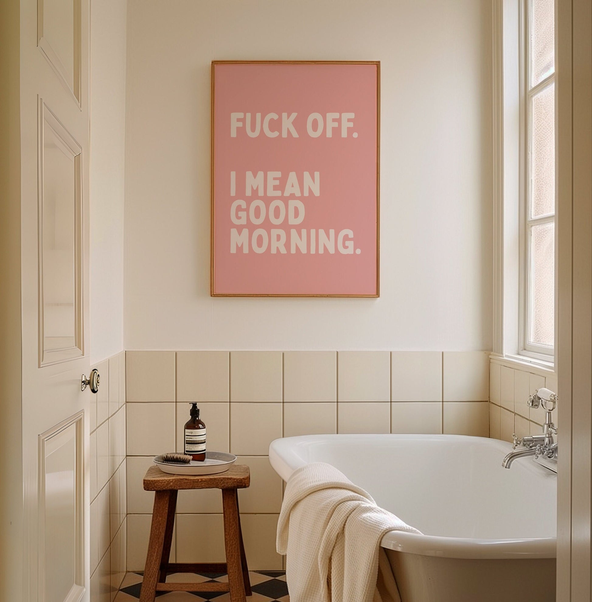 Fuck Off, I Mean Good Morning, Unframed Card Art Print, Sweary Wall Art, Pink Room Decor