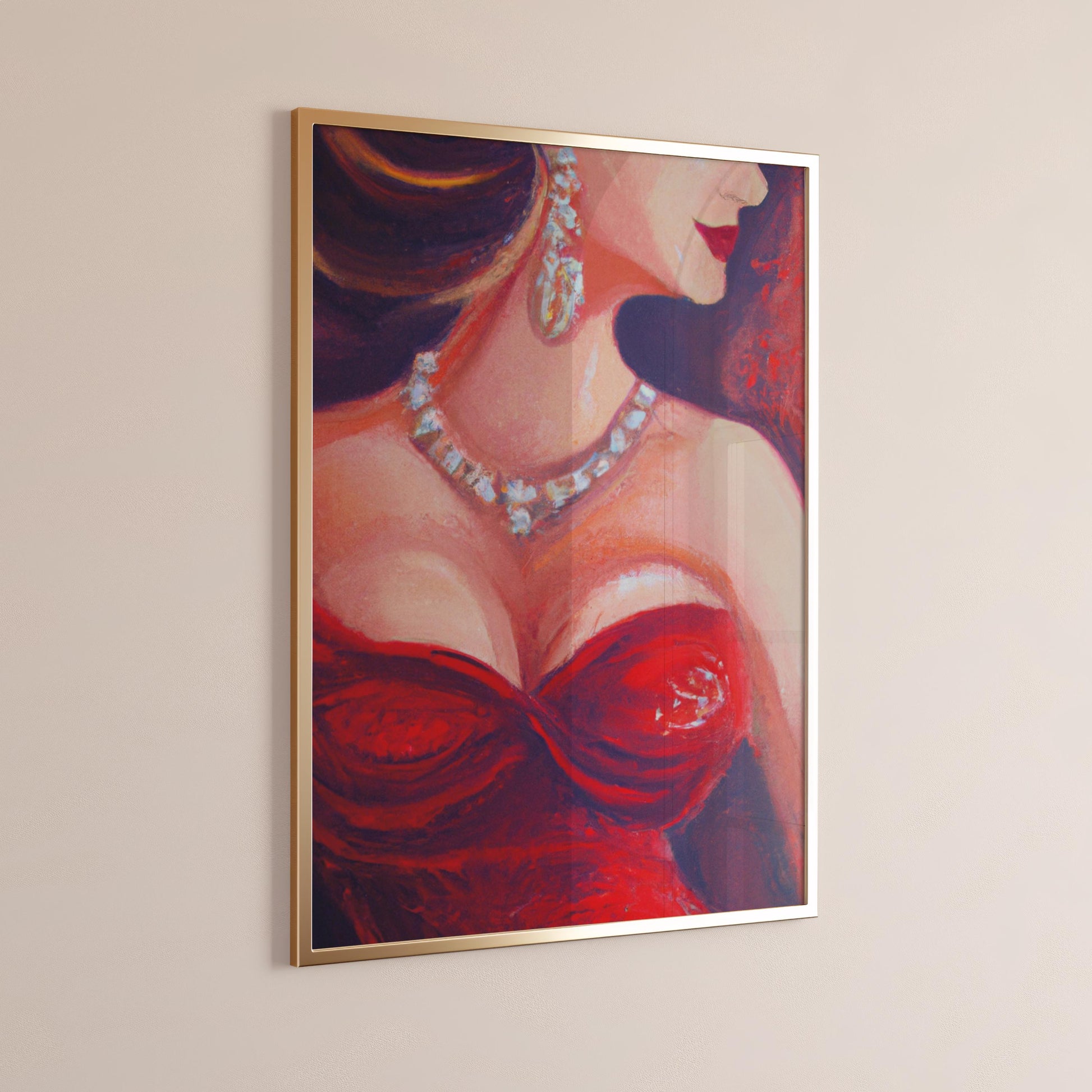 Female Portrait, Red Dress Painting, Unframed Card Art Print, Modern Renaissance Wall Decor