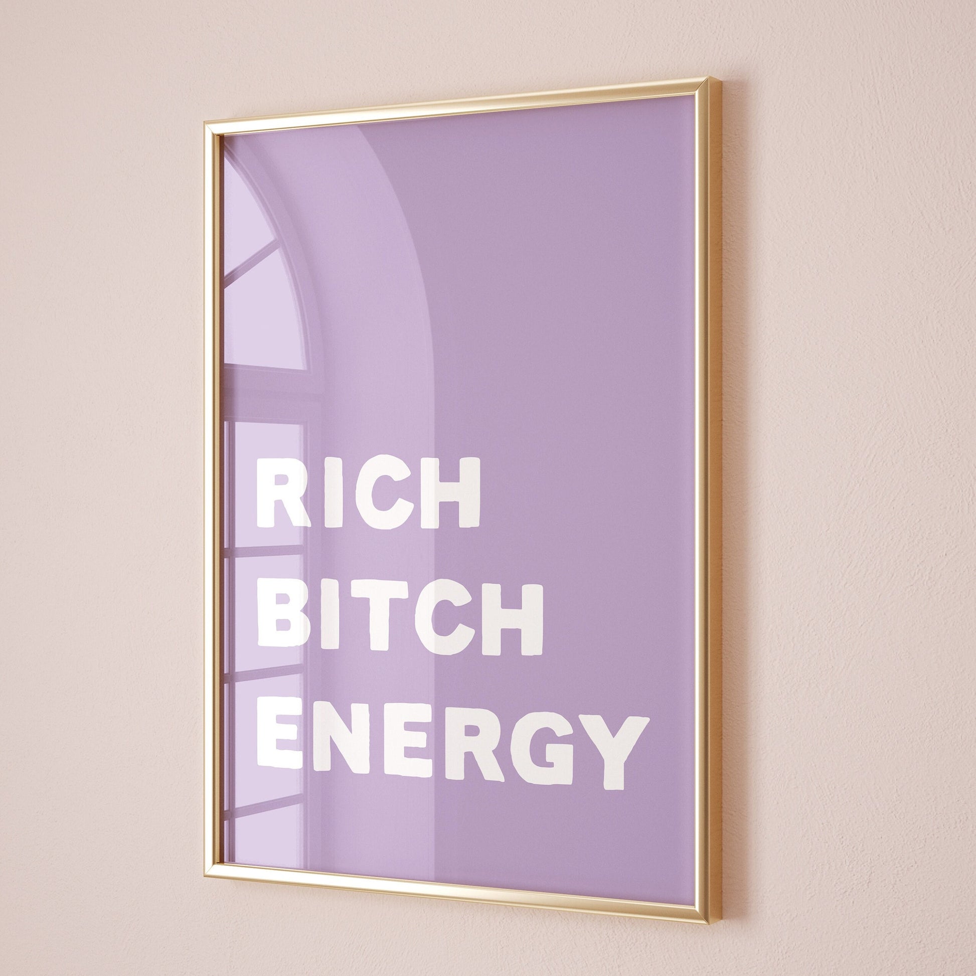 rich bitch energy print purple and white