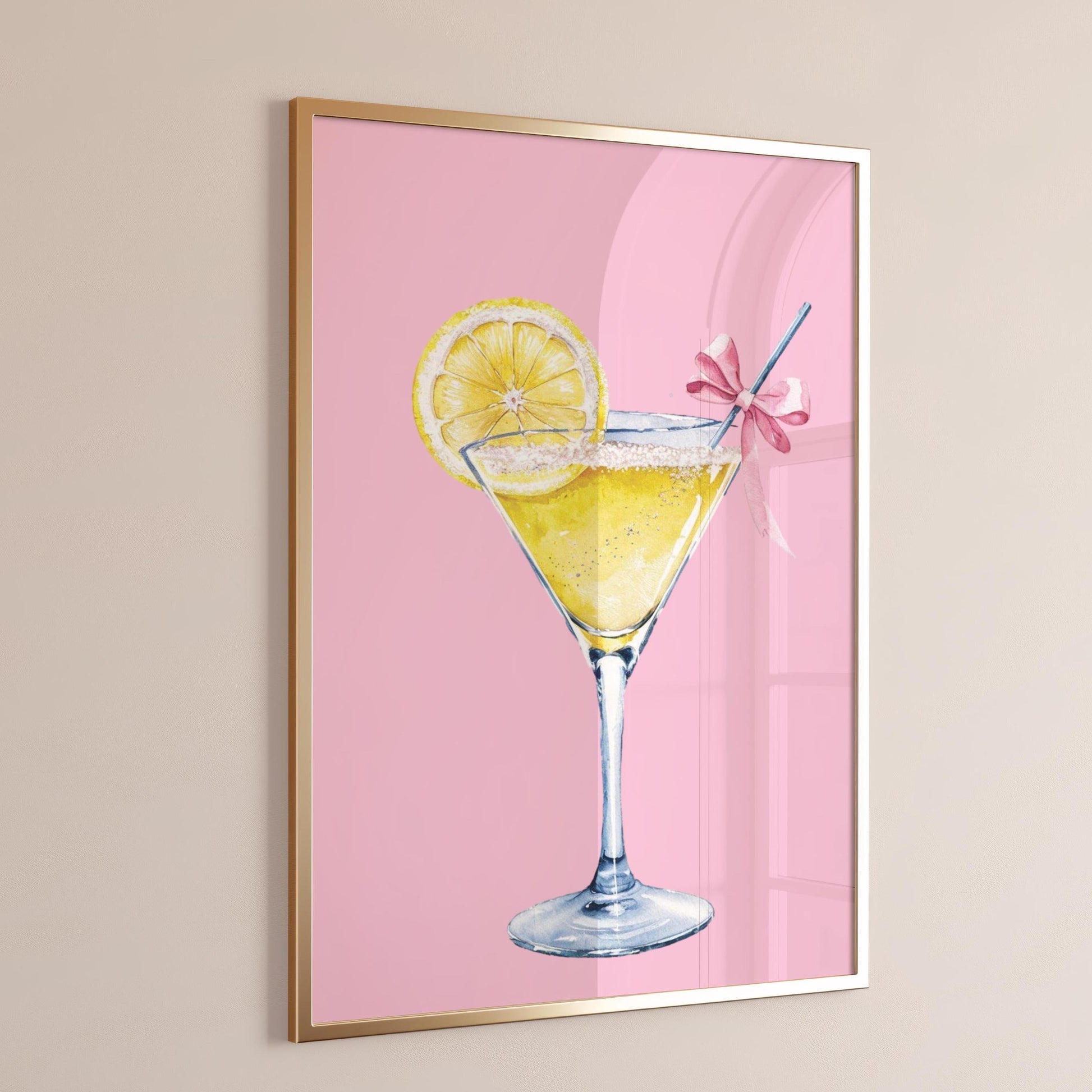 lemon cocktail pink wall print