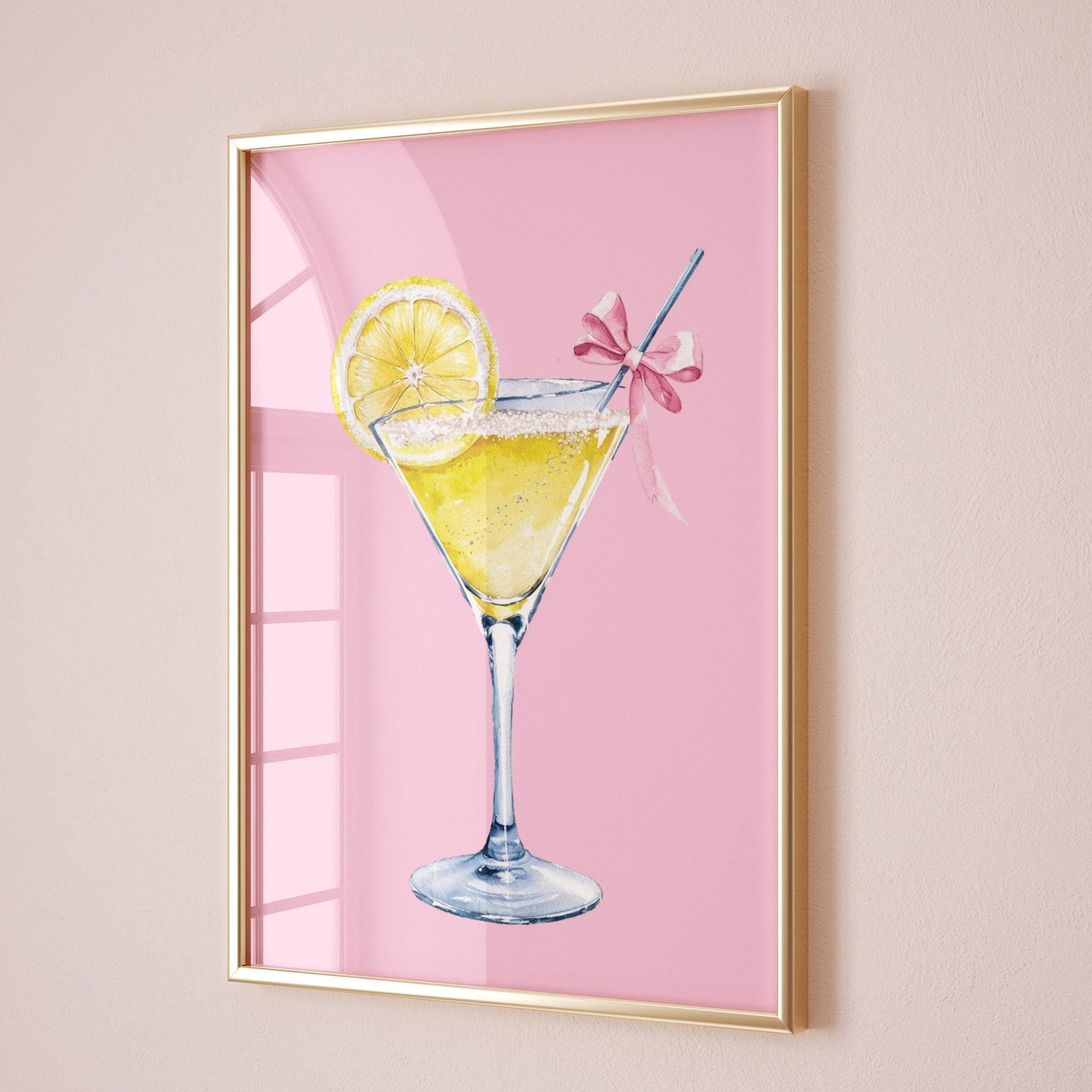 lemon cocktail pink bow wall print