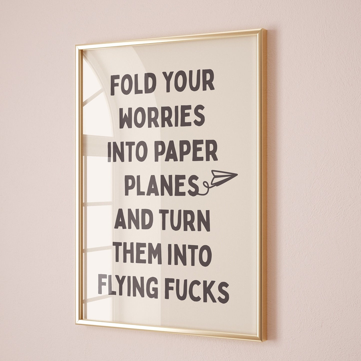 fold your worries into paper planes and turn them into flying fucks wall print