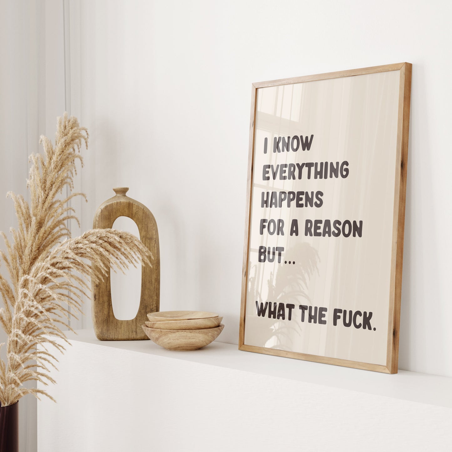 What The Fuck, Unframed Card Art Print, Funny Sweary Quote Wall Decor, Cream and Black