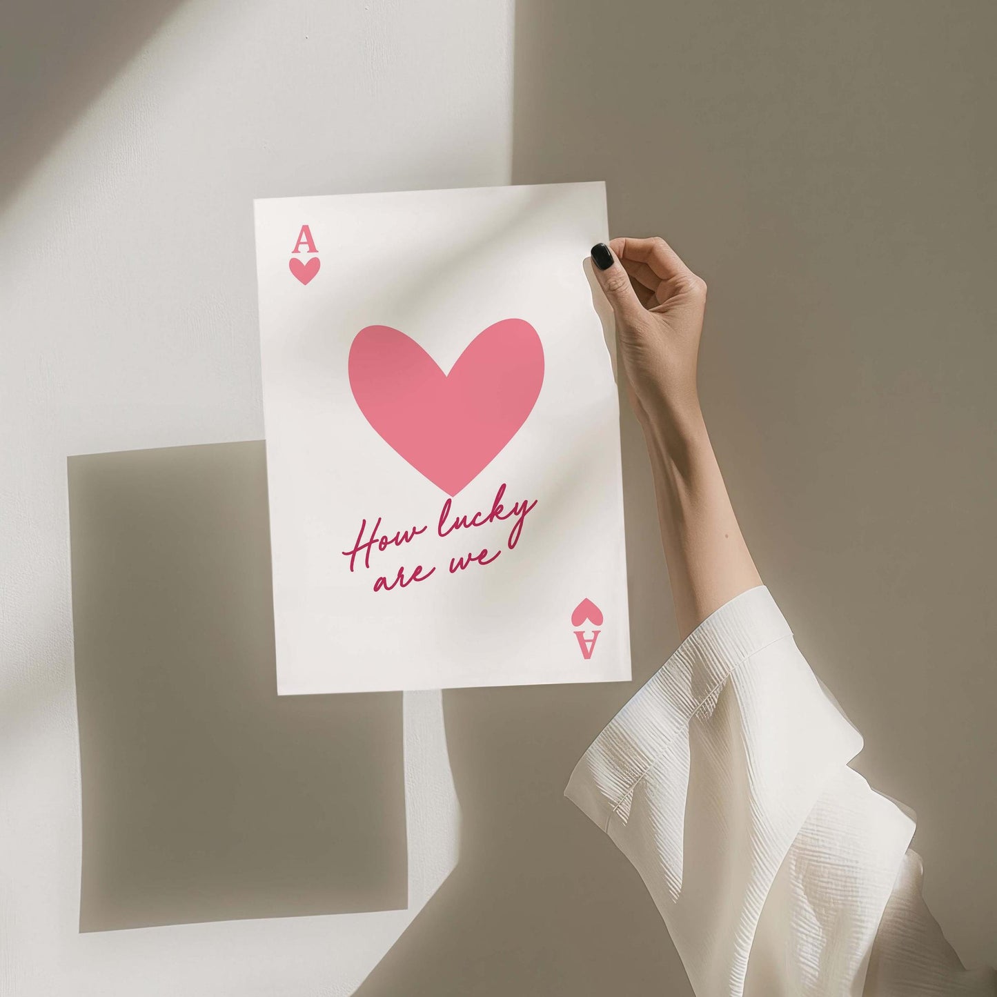 how lucky are we print ace of cards white and pink
